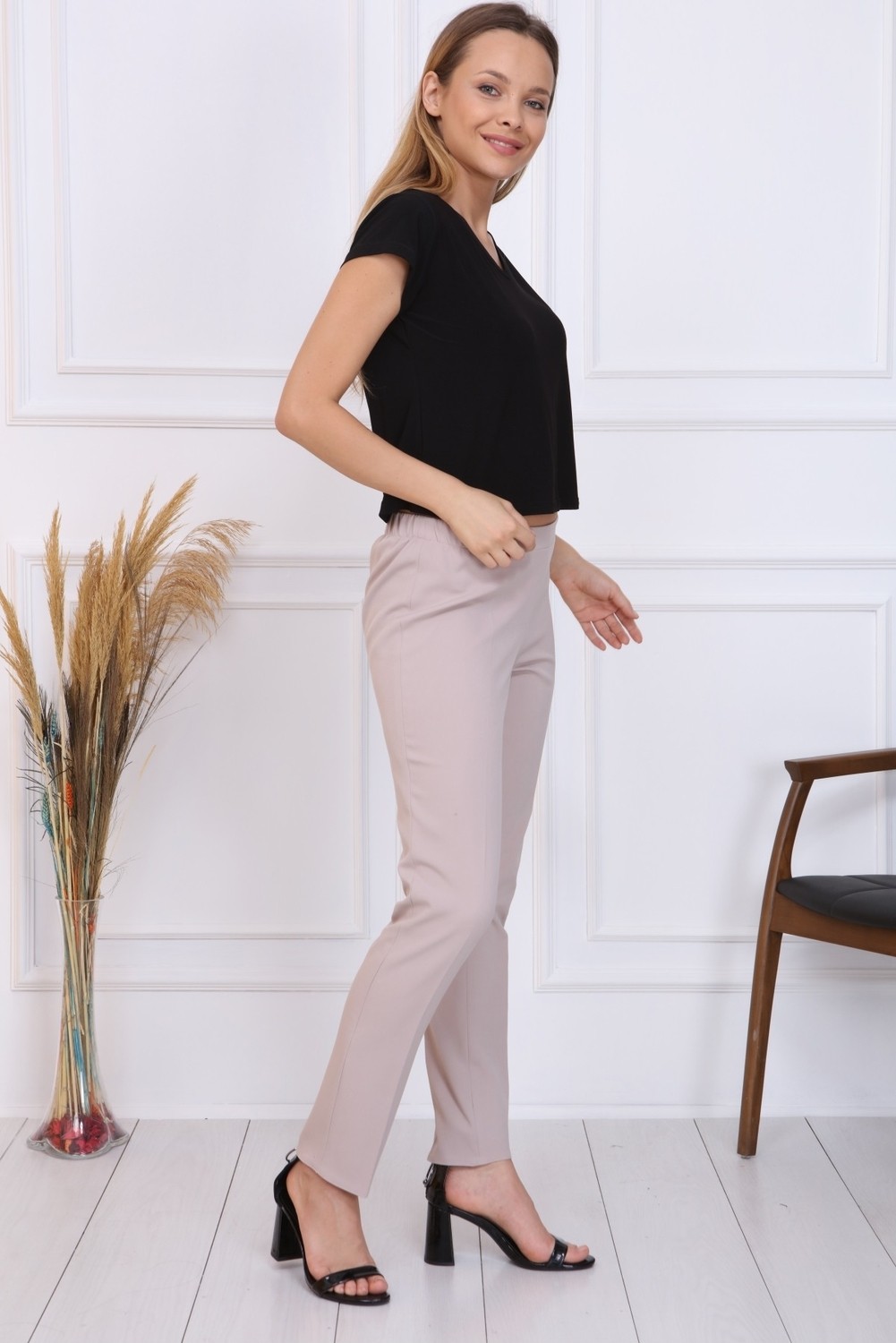 Gül Moda Bayan Büyük Beden Beli Lastikli Pantolon Lacivert görsel 2