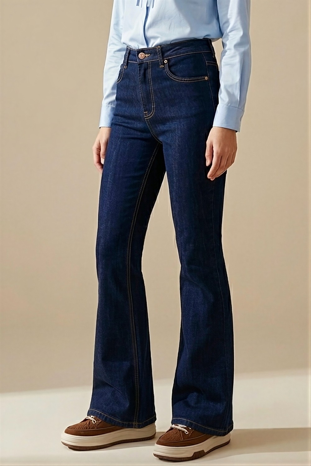 İmaj Butik Lacivert Yüksek Bel Ispanyol Paça Jeans Pantolon görsel 2