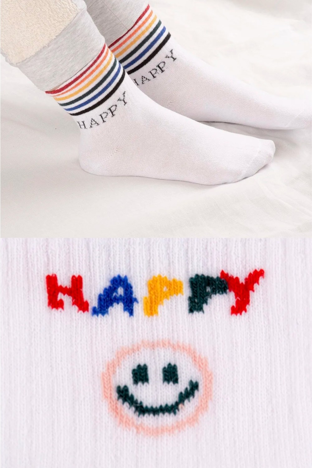 Bgk 5 Çift Kadın Bej Happy Desenli Çorap görsel 4