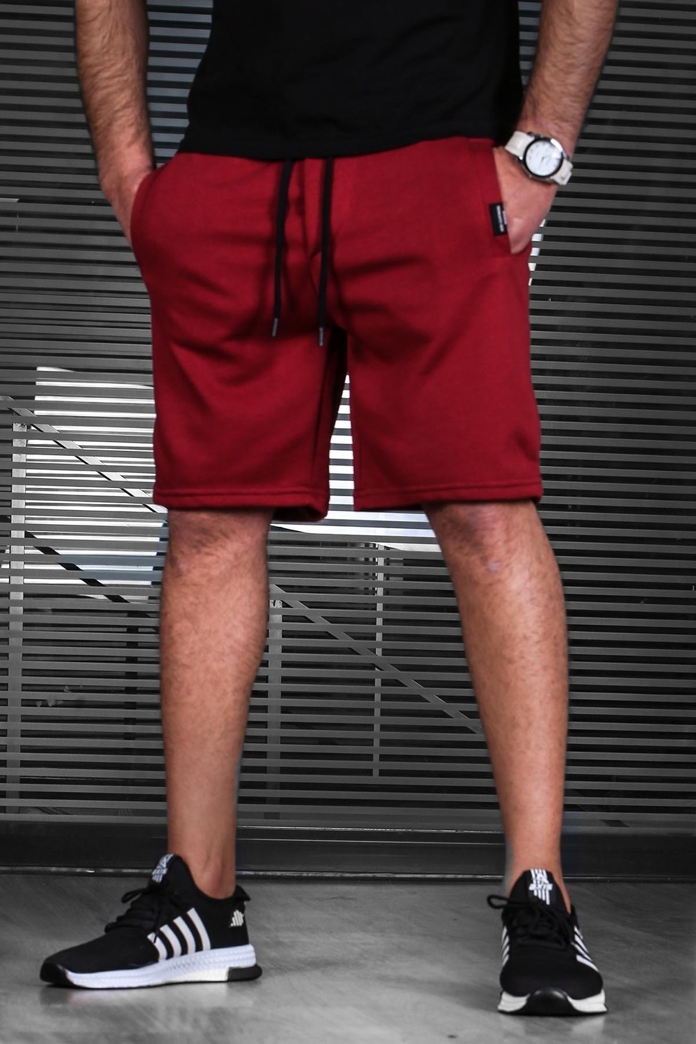 Madmext Bordo Erkek Regular Fit Şort 4842 %85 Pamuk %15 Polyester Desenli Rahat Kesim