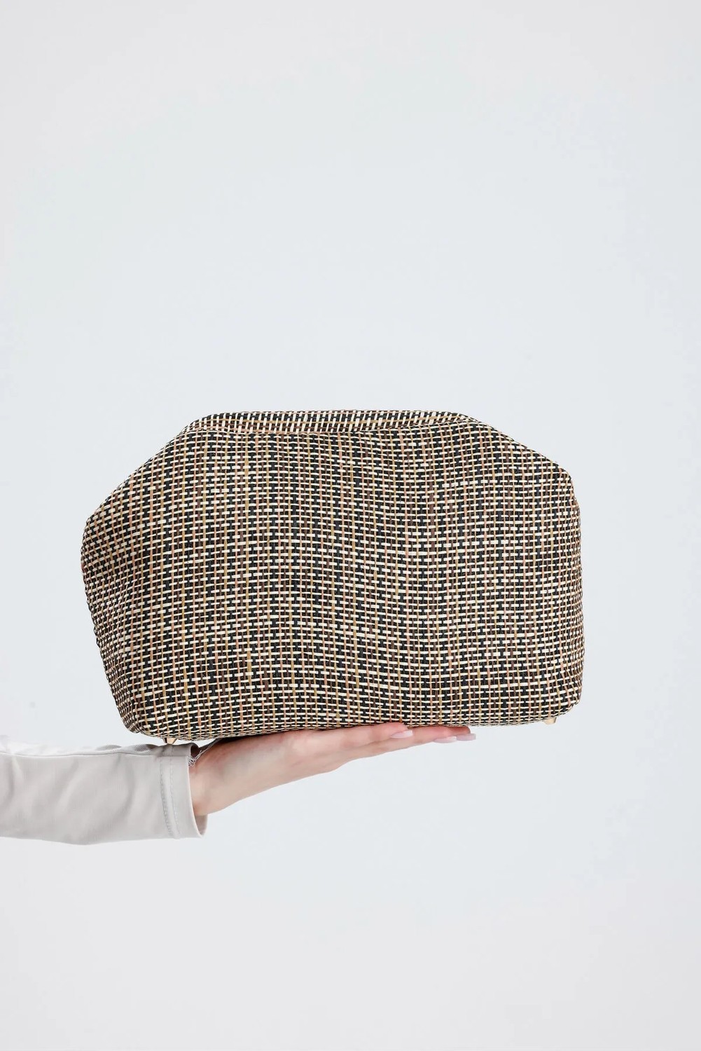 Heybes Kadın Jüt Hasır Clutch El Çantası Zarif Tasarım 28x19x10 cm Siyah Biyeli Çizgili görsel 5