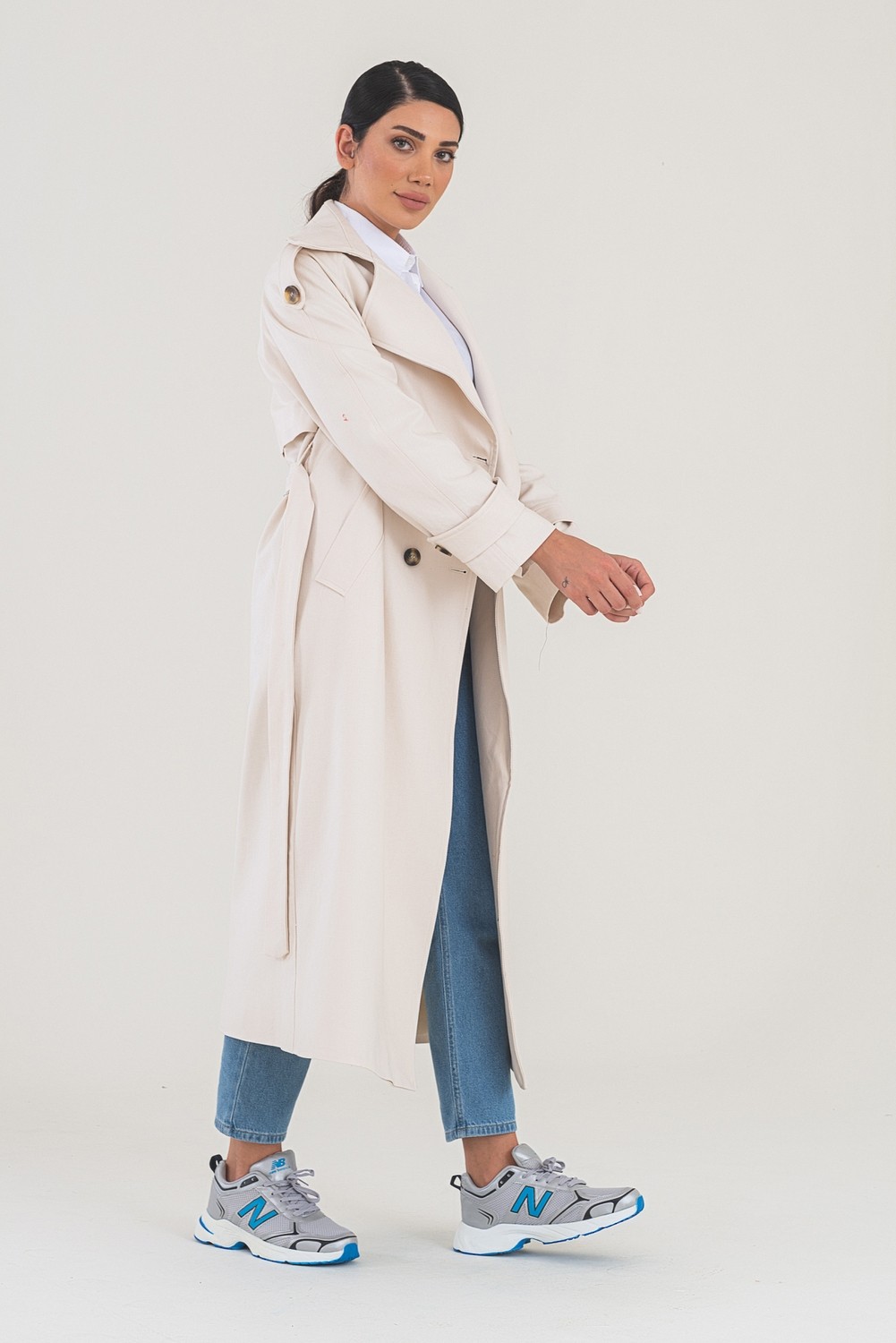 Sahra Çeyiz Nakış SahraAfra Creed Kadın Oversize Astarlı Trençkot görsel 2