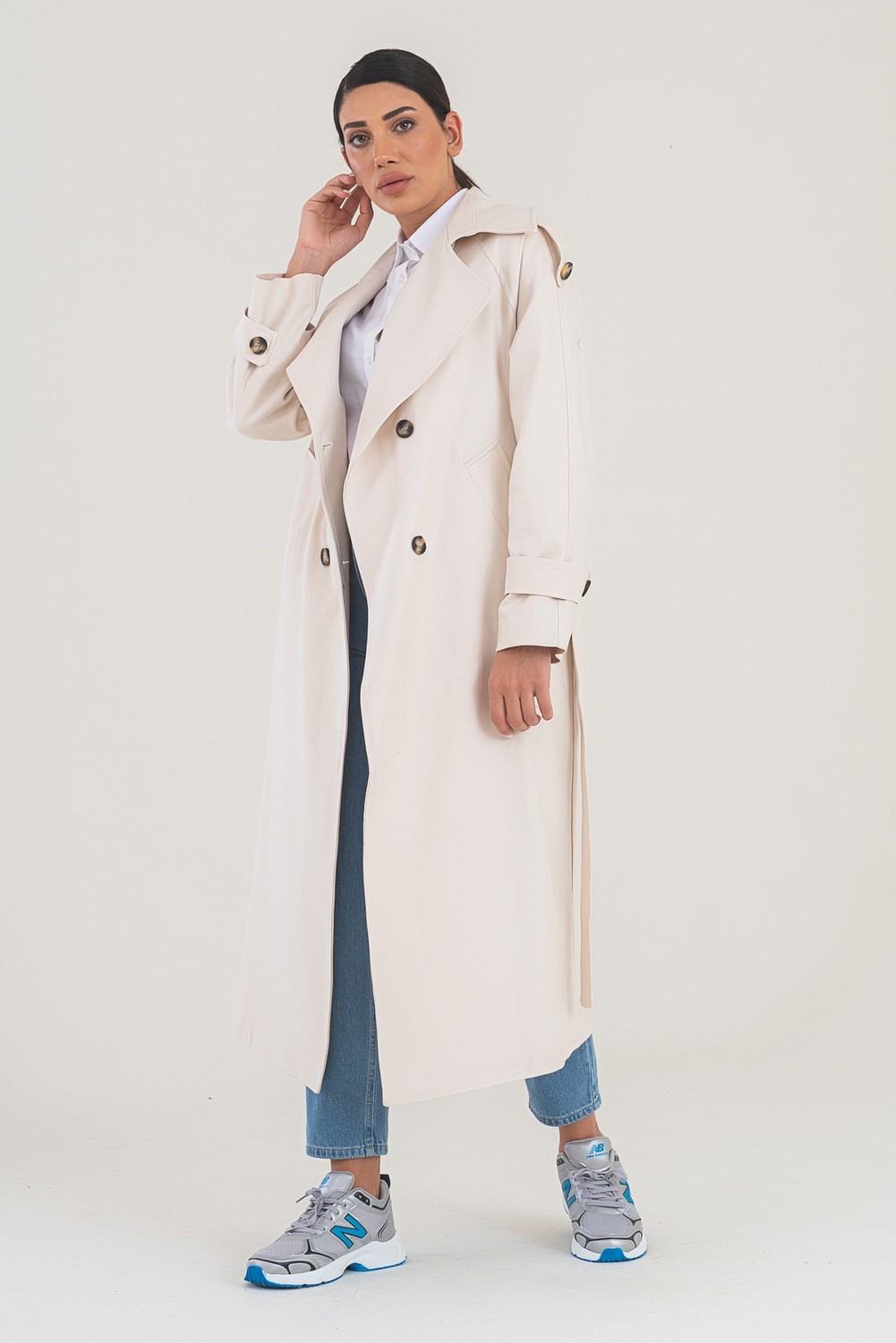Sahra Çeyiz Nakış SahraAfra Creed Kadın Oversize Astarlı Trençkot görsel 3