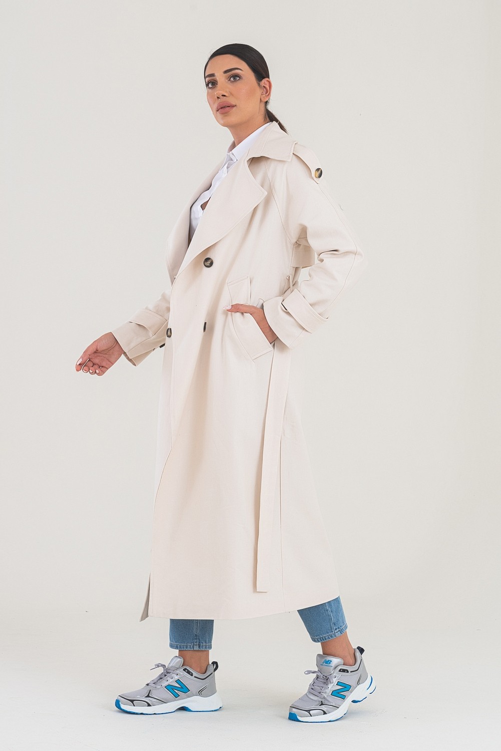 Sahra Çeyiz Nakış SahraAfra Creed Kadın Oversize Astarlı Trençkot görsel 6