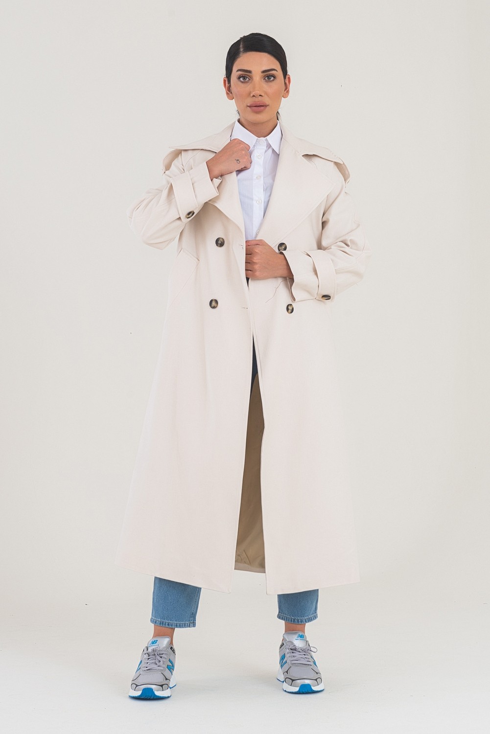 Sahra Çeyiz Nakış SahraAfra Creed Kadın Oversize Astarlı Trençkot görsel 8