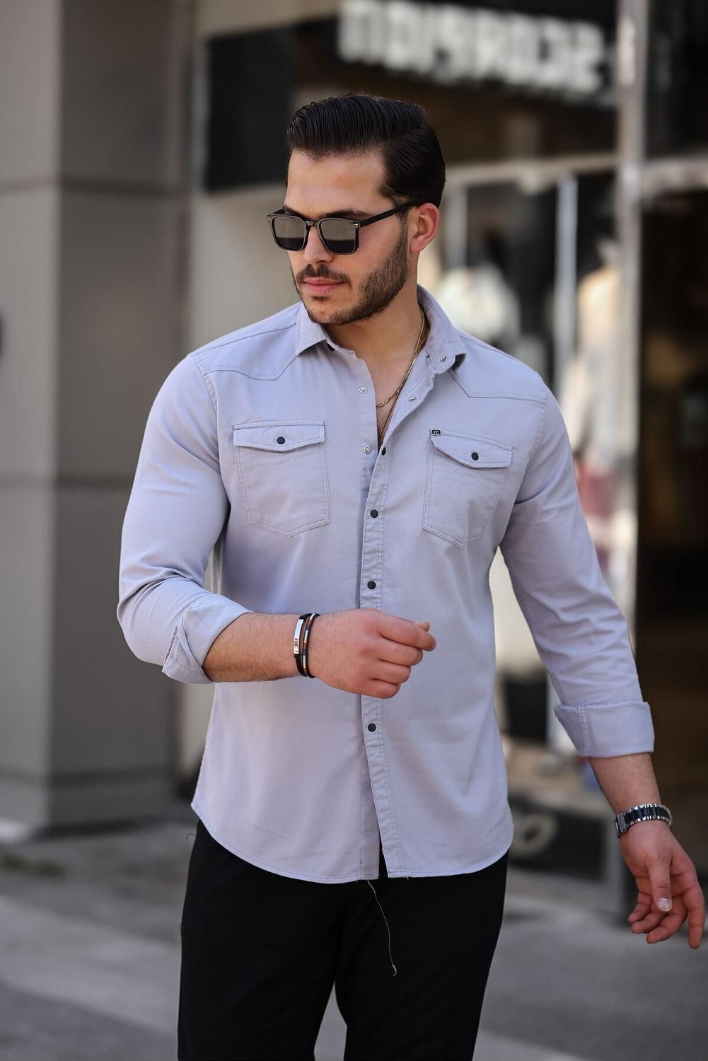 Comstar Slim Fit Çıtçıtlı Çift Cep Kot Gömlek