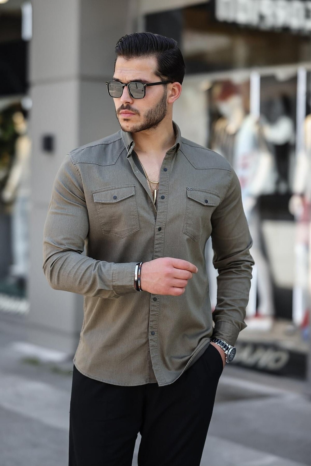 Comstar Slim Fit Çıtçıtlı Çift Cep Kot Gömlek