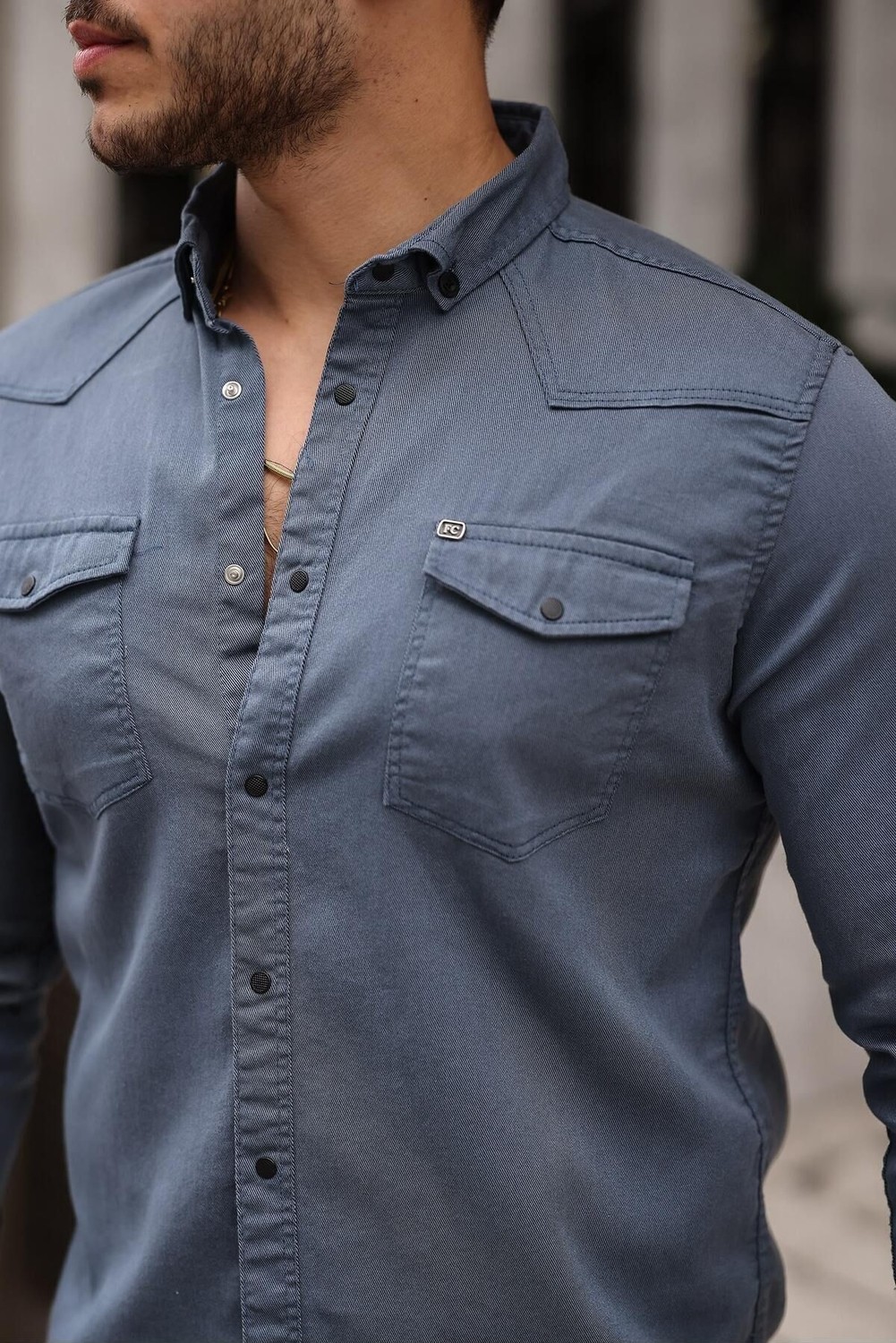 Comstar Slim Fit Çıtçıtlı Çift Cep Kot Gömlek görsel 5