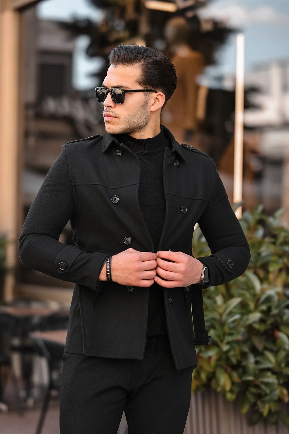 Gm Giyimarket Wish Klein Erkek Slim Fit Kısa Kaşe Kaban Siyah Uzun Kol Dokuma Malzeme ile Şık Tasarım görsel 8