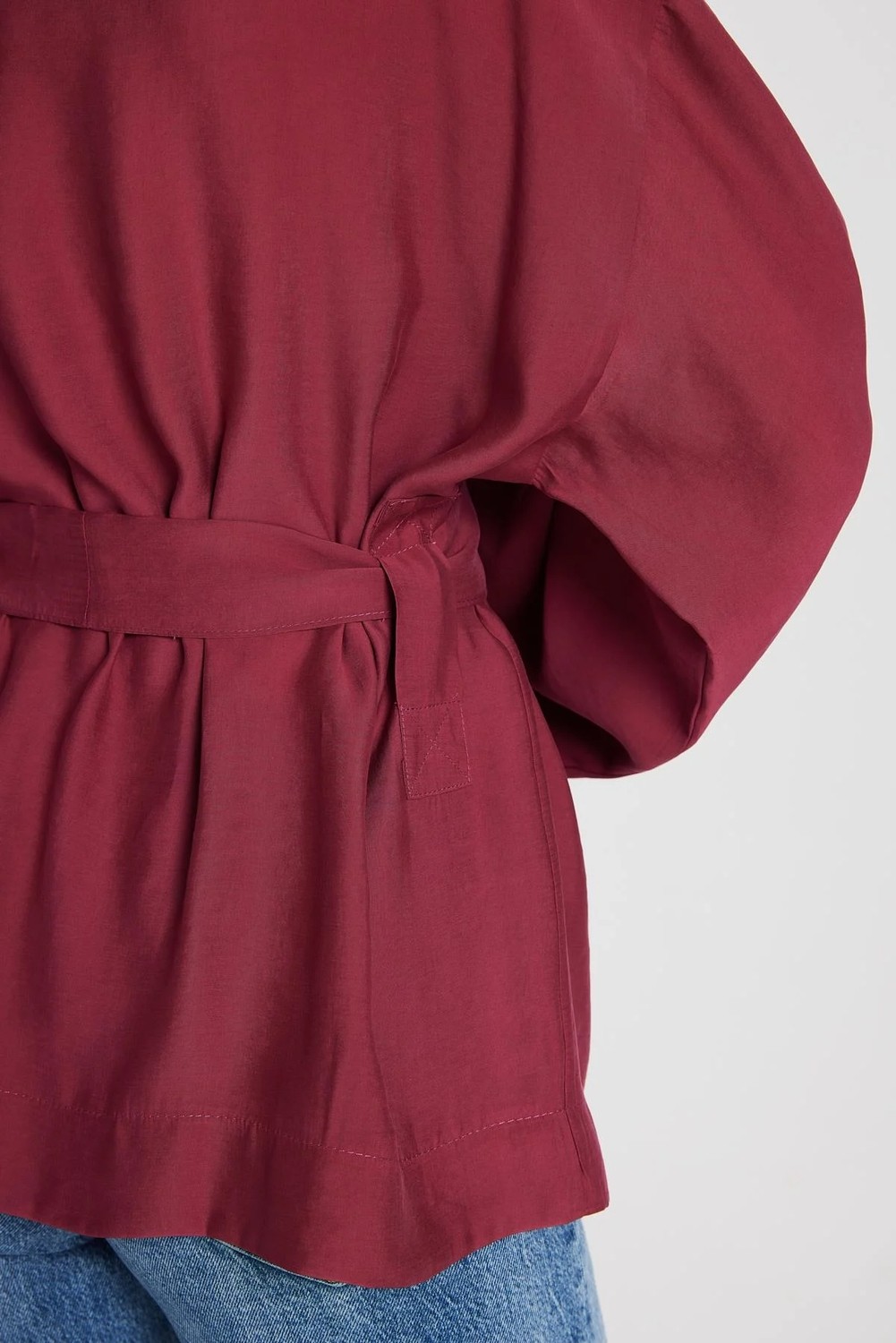 Minaaise Kadın Bordo Oversize %100 Modal Bağlamalı Kimono Ceket 29146 görsel 3