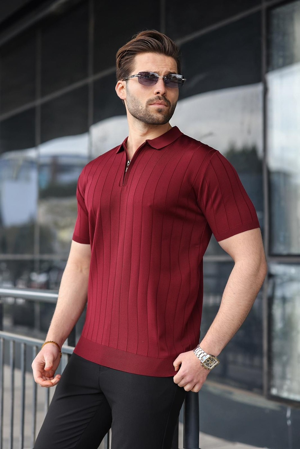 Madmext Beyaz Polo Yaka Fermuarlı Erkek T-Shirt E7298 görsel 4