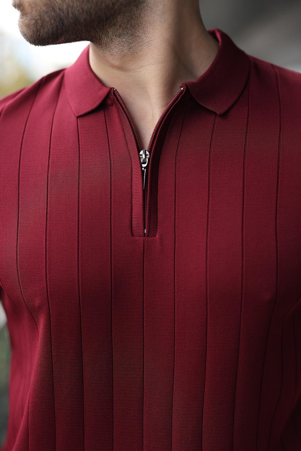 Madmext Beyaz Polo Yaka Fermuarlı Erkek T-Shirt E7298 görsel 5