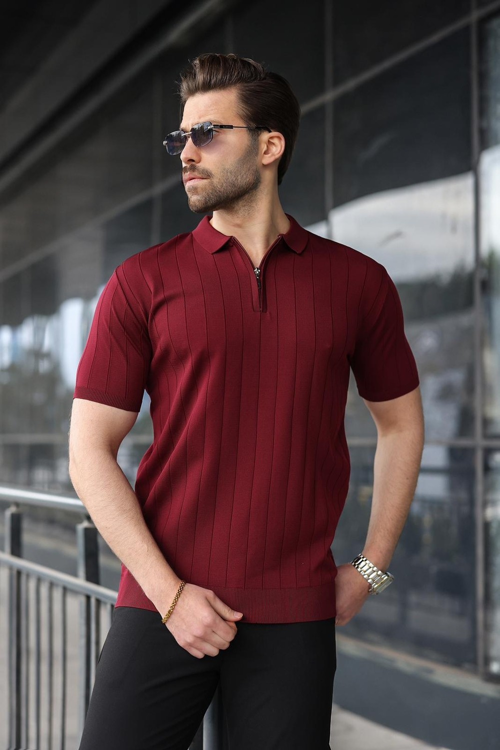 Madmext Beyaz Polo Yaka Fermuarlı Erkek T-Shirt E7298 görsel 7