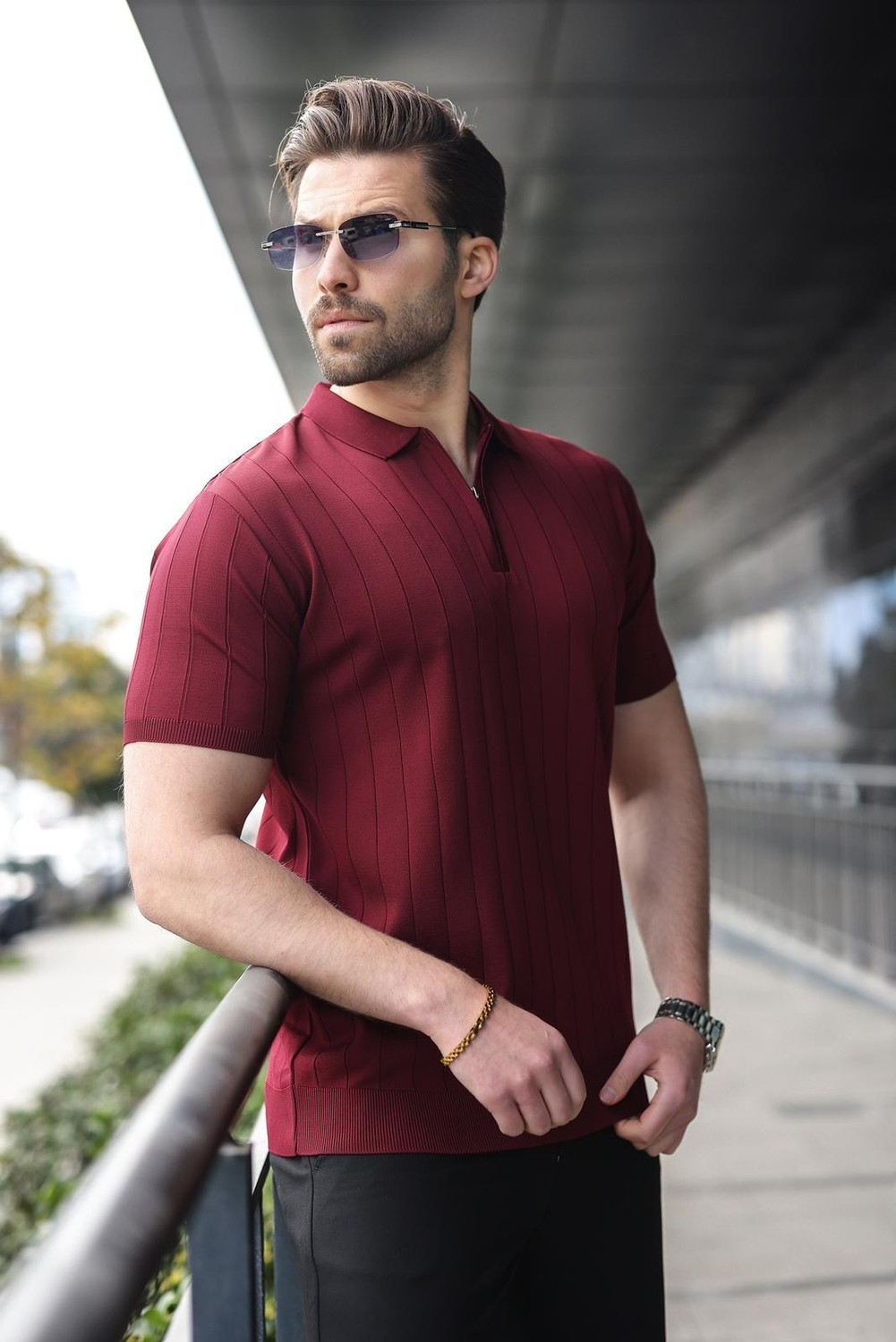 Madmext Beyaz Polo Yaka Fermuarlı Erkek T-Shirt E7298 görsel 8