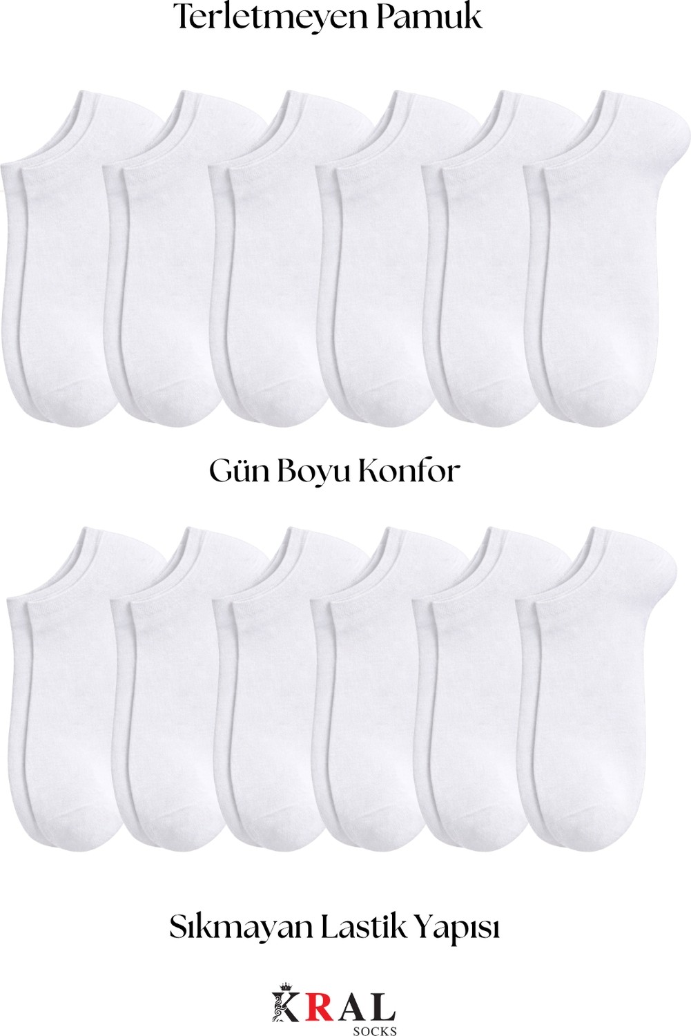 Kral Socks 12 Çift Unisex Pamuklu Dikişsiz Bilek Boy Çorap görsel 2