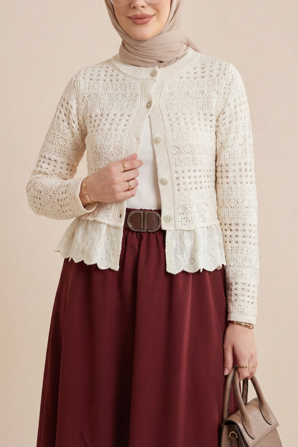 Moda Morfo Etek Ucu Dikiş Detaylı Beli Lastikli Astarlı İthal Soft Gabardin Etek -Bordo görsel 7