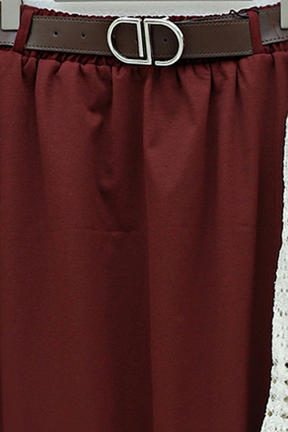 Moda Morfo Etek Ucu Dikiş Detaylı Beli Lastikli Astarlı İthal Soft Gabardin Etek -Bordo görsel 8