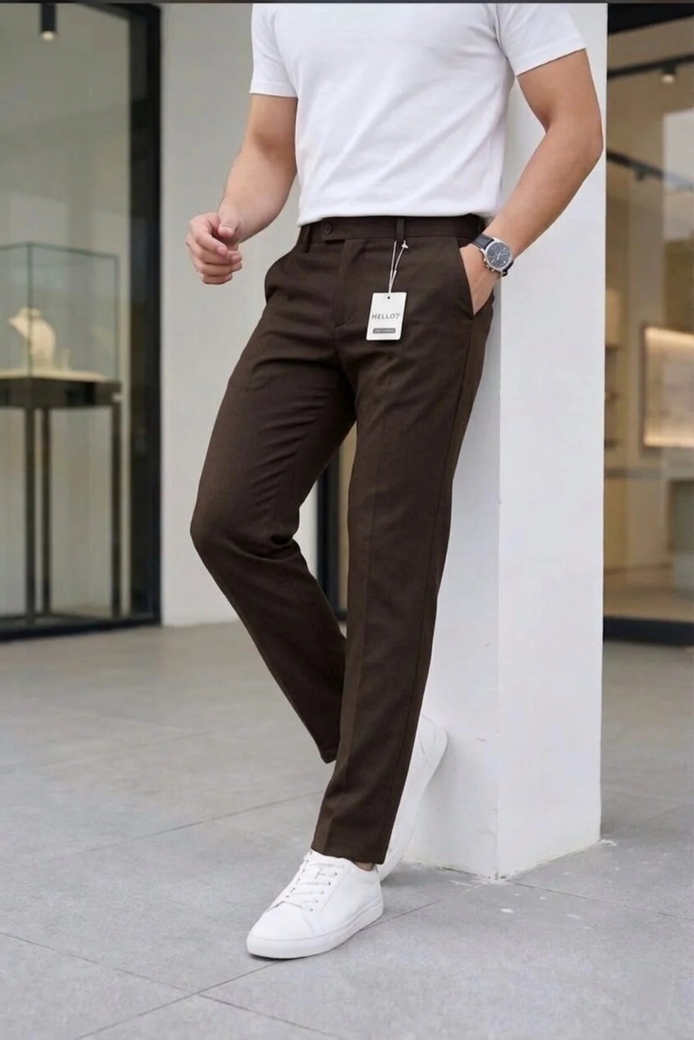 Ser Joven Erkek Siyah Slim Fit Likralı Yan Cep Bilek Boy Düz Kumaş Pantolon