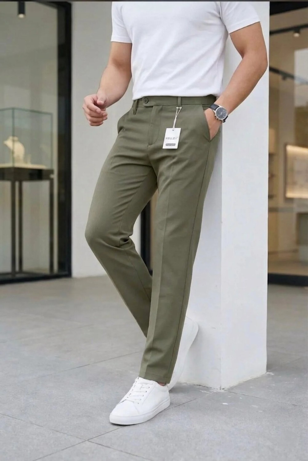 Ser Joven Erkek Siyah Slim Fit Likralı Yan Cep Bilek Boy Düz Kumaş Pantolon
