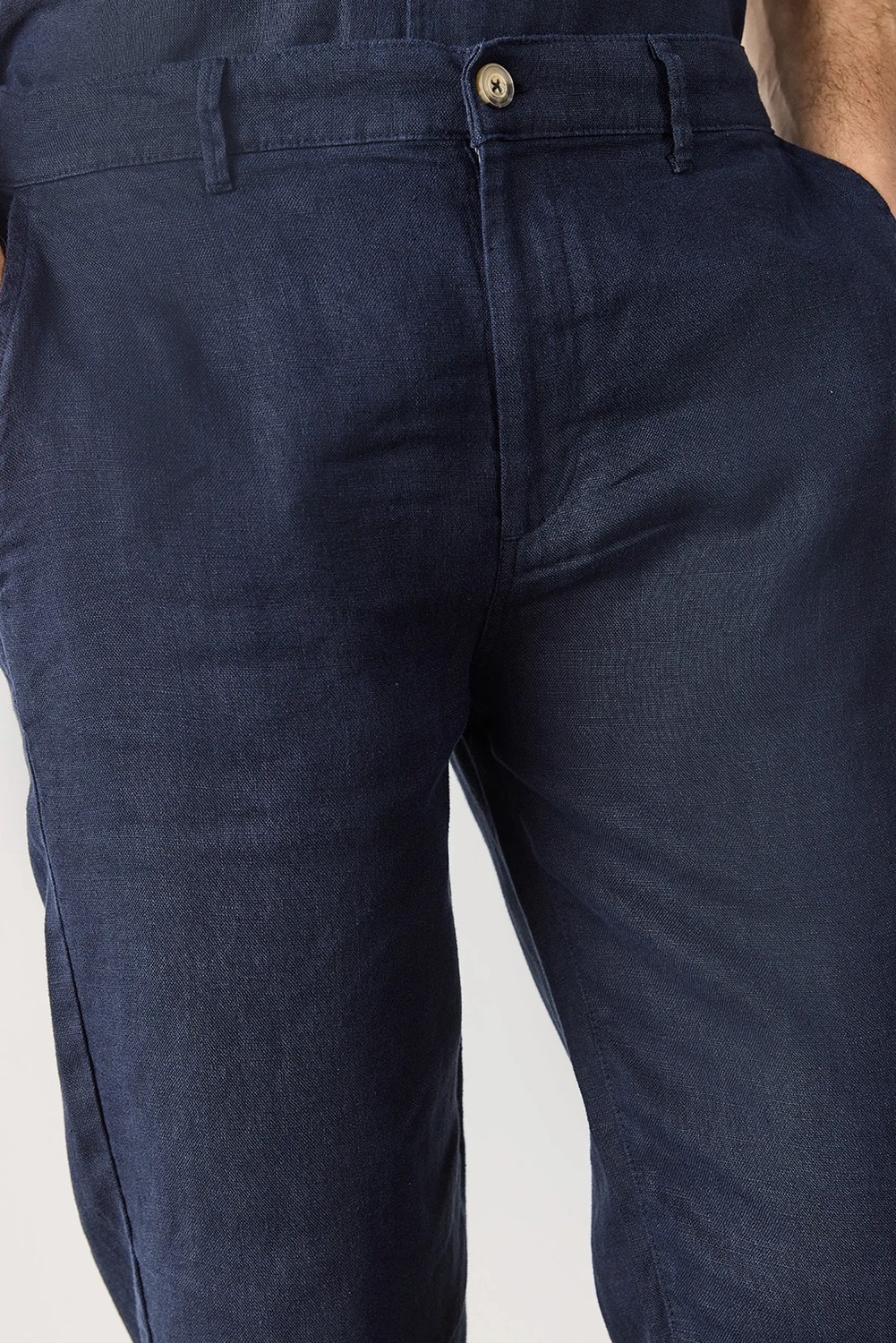 Vena Ken Beli Lastikli Keten Chino Pantolon-Lacivert görsel 7