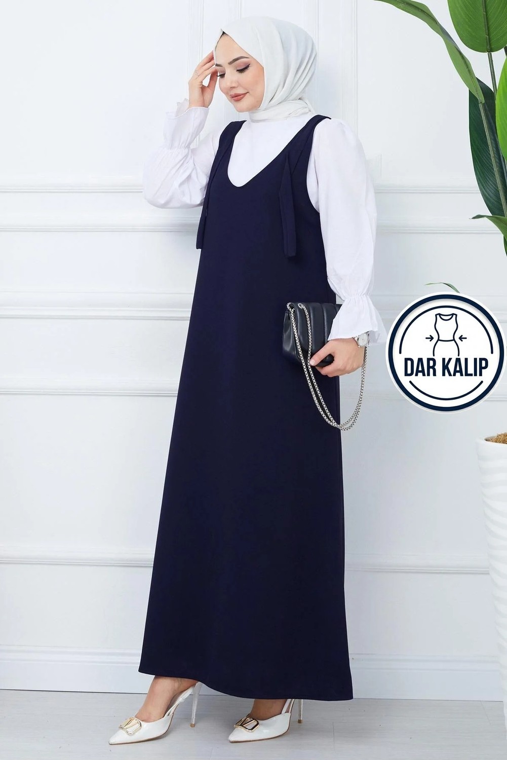 Hafsa Mina Nehir Örme Jile Elbise Lacivert HM2389