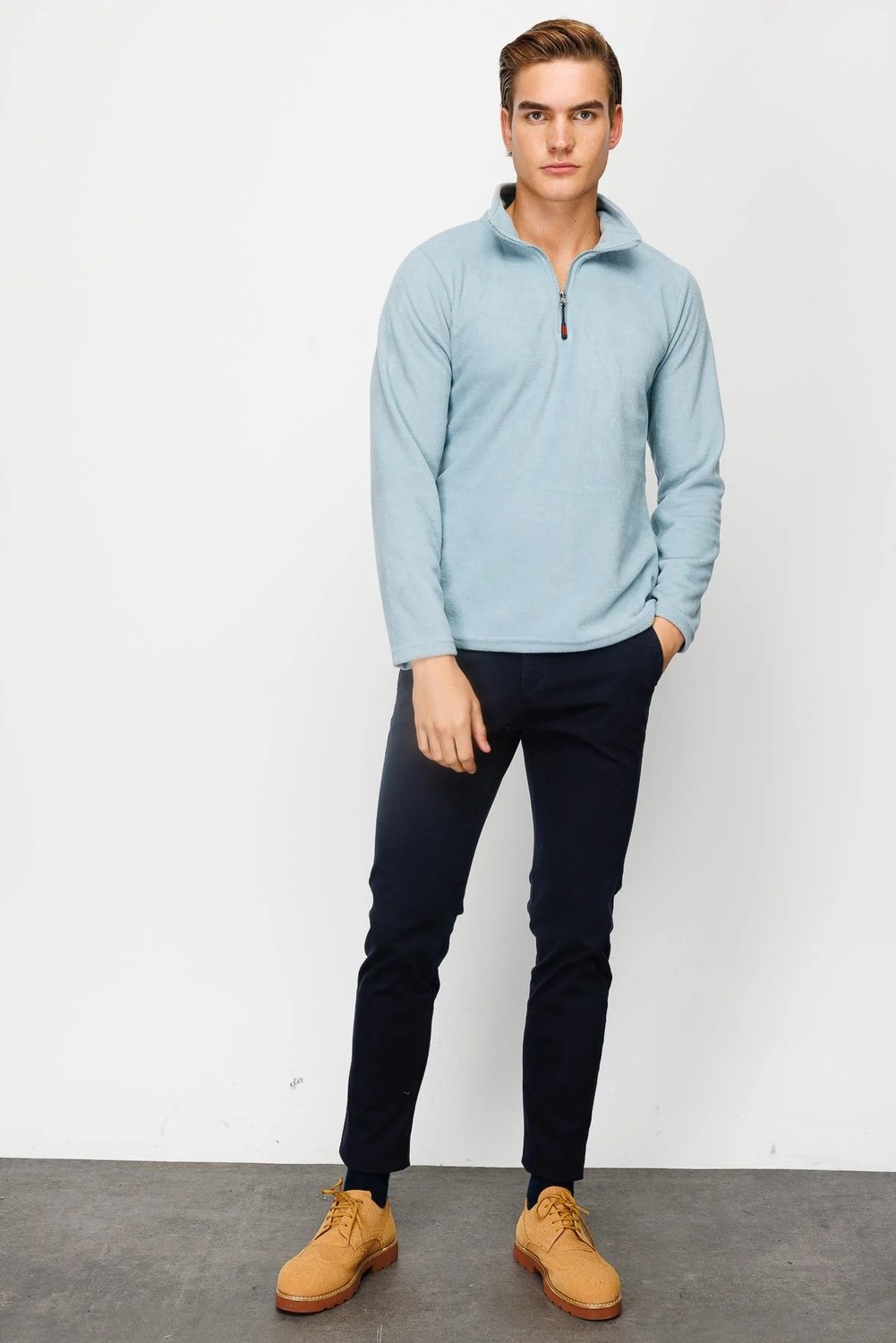 İGS Bordo Erkek Yarım Fermuar Polar Sweatshirt Dik Yaka Model görsel 6