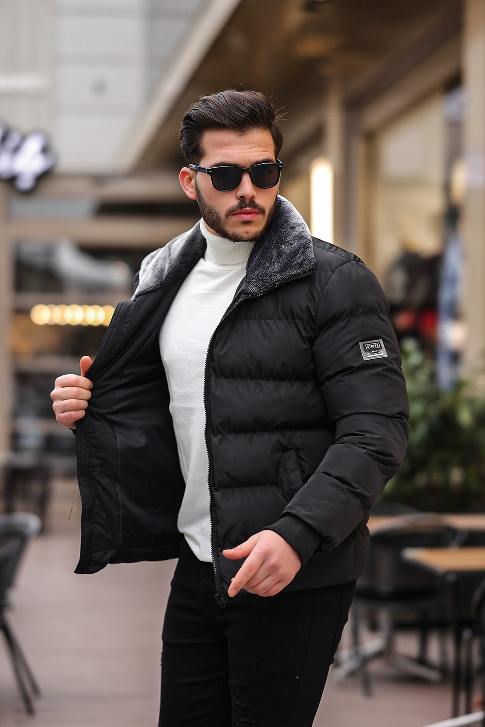 Rowsmen Su Rüzgar Soğuk Geçirmez Peluş Yaka Kürklü Dik Yaka Erkek Şişme Mont Lf