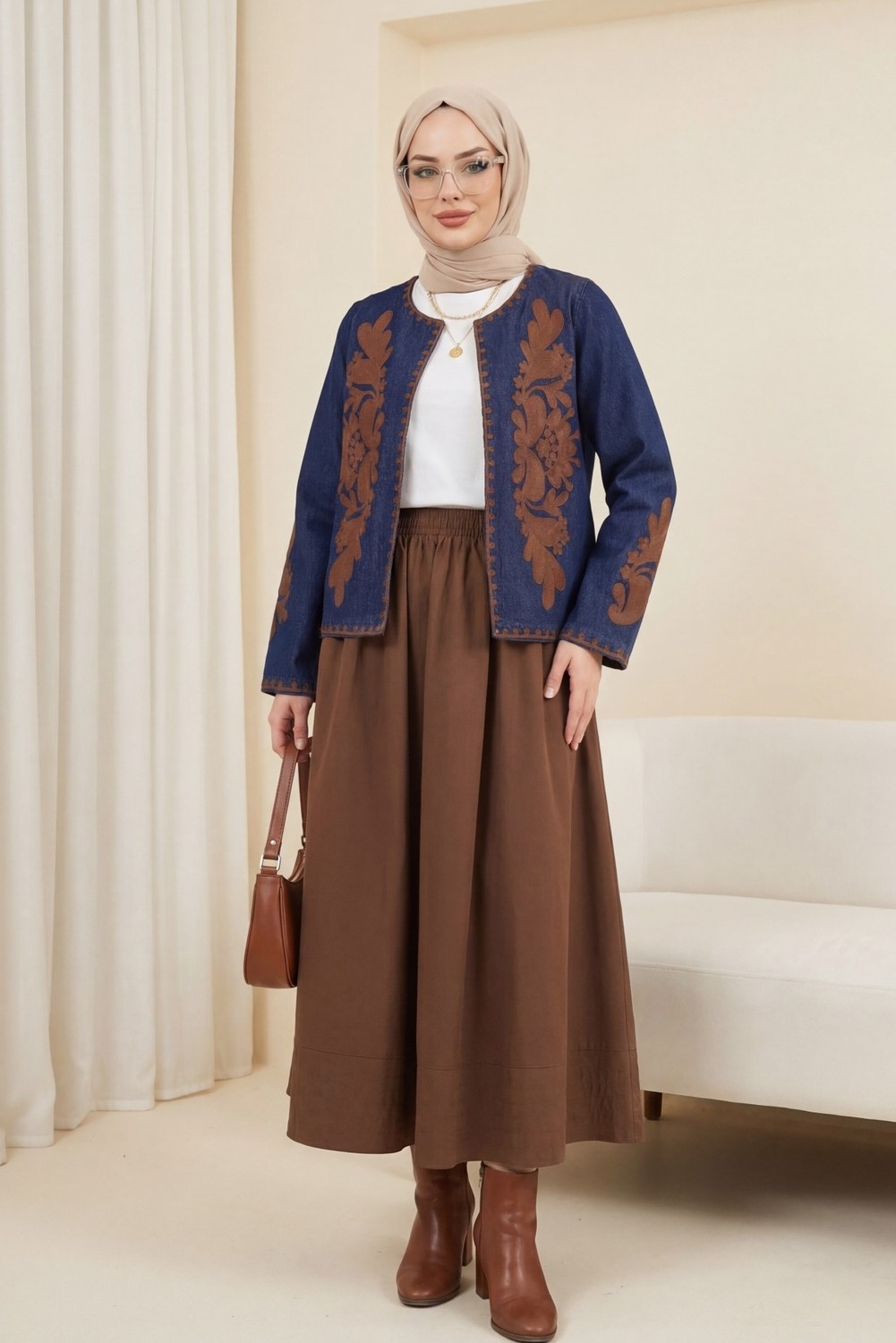 Moda Morfo Önü Ve Kolları Nakış İşlemeli Kot Ceket -Laci
