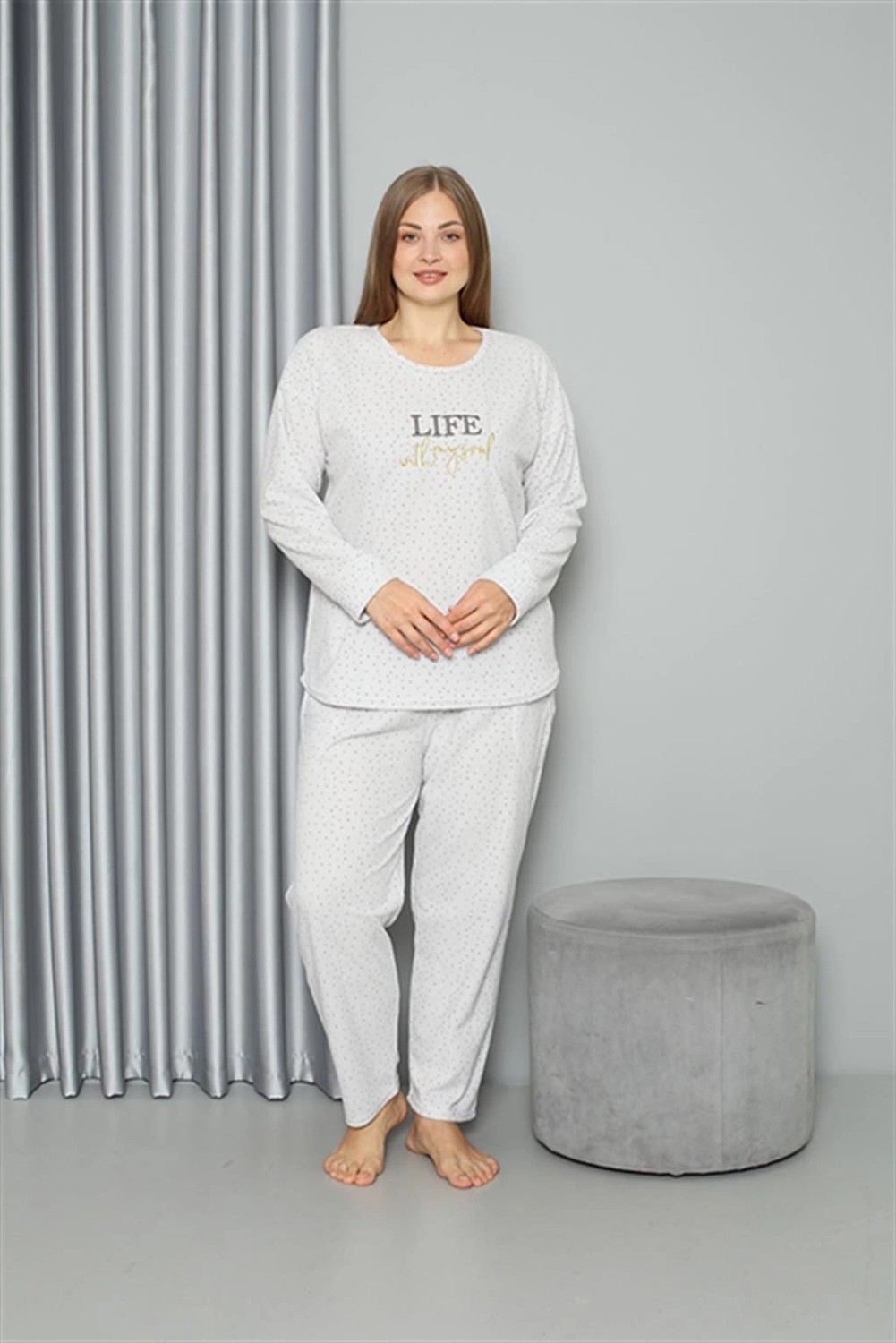 mery Welsoft Polar Kadın Büyük Beden Pijama Takımı Ekru Mery görsel 2