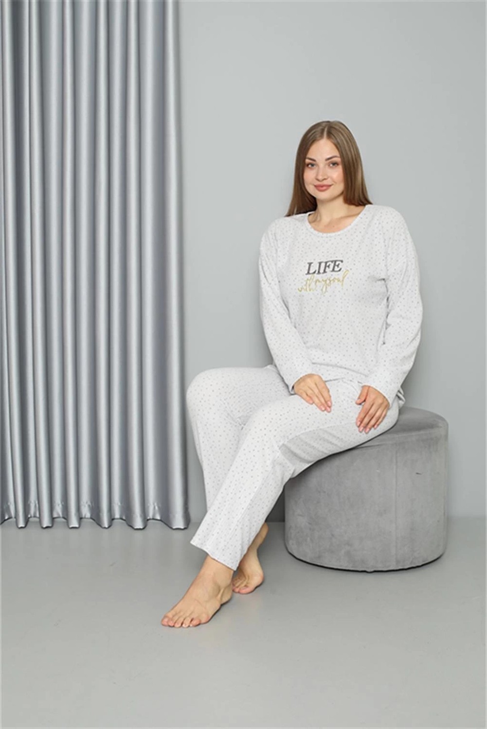 mery Welsoft Polar Kadın Büyük Beden Pijama Takımı Ekru Mery görsel 3