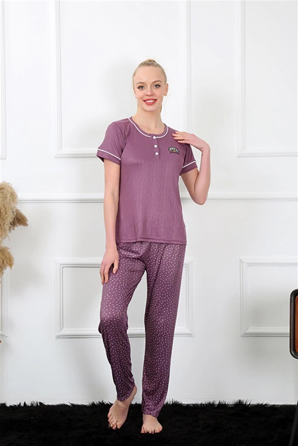 mery Kadın Mürdüm Kısa Kol Pijama Takım Mery
