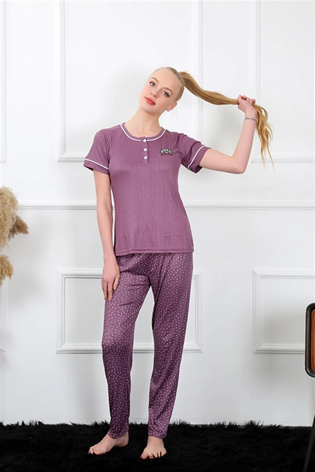 mery Kadın Mürdüm Kısa Kol Pijama Takım Mery görsel 3