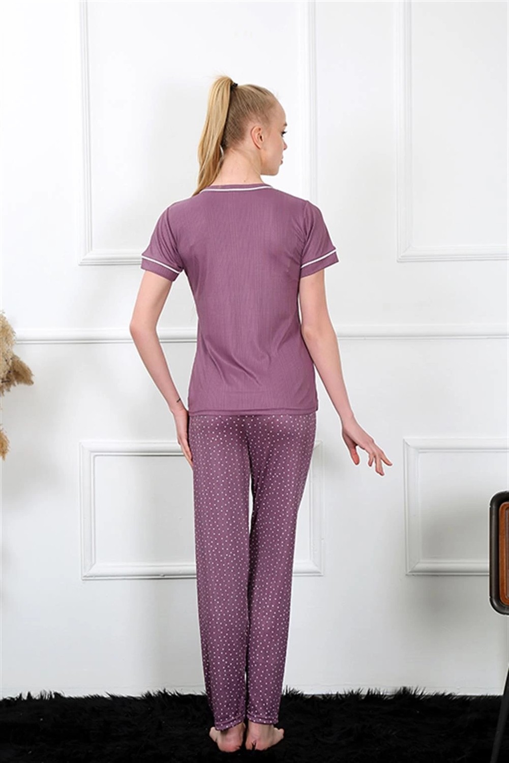 mery Kadın Mürdüm Kısa Kol Pijama Takım Mery görsel 4