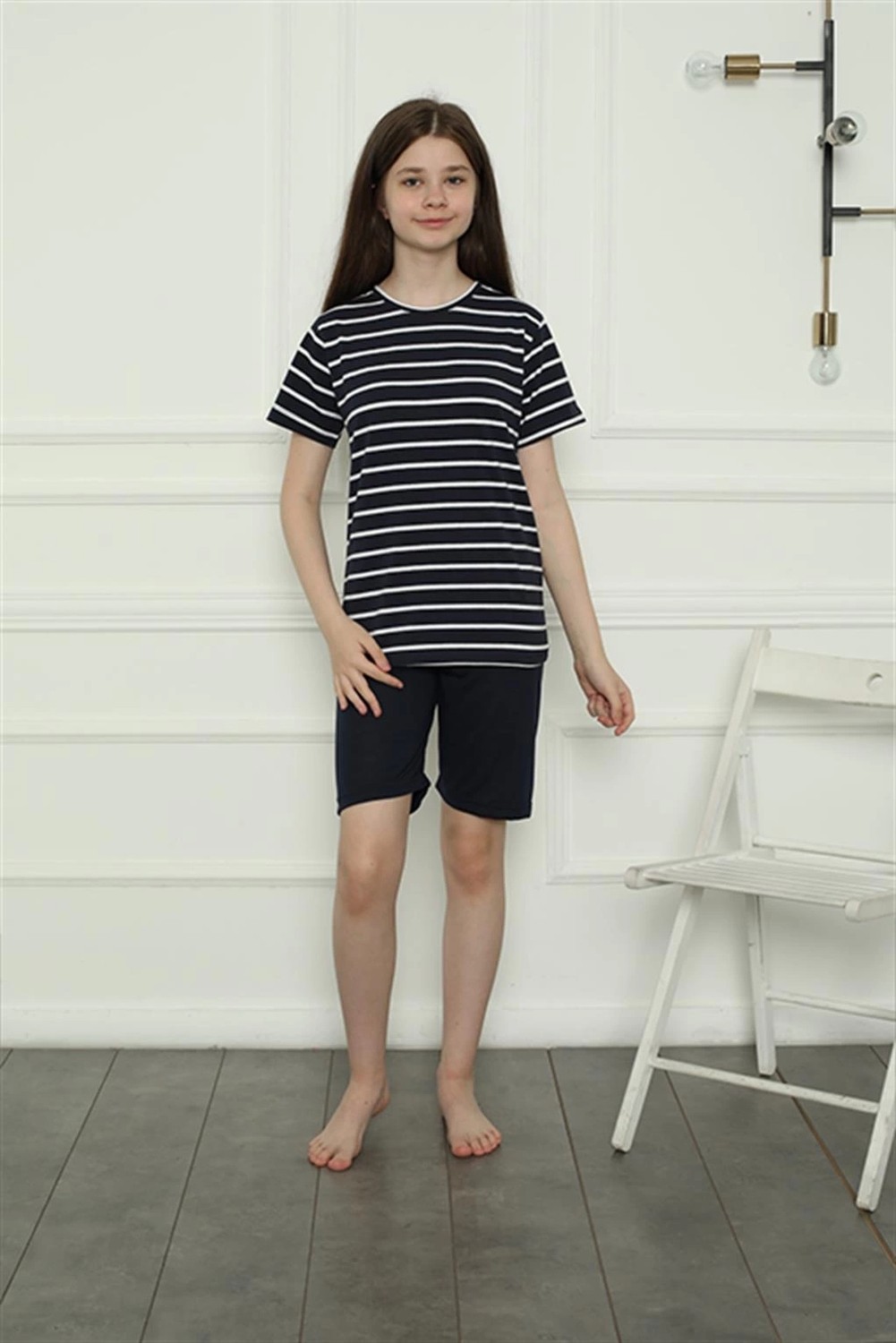 mery Kız Çocuk Penye Şortlu Pijama Takım Lacivert Mery görsel 2
