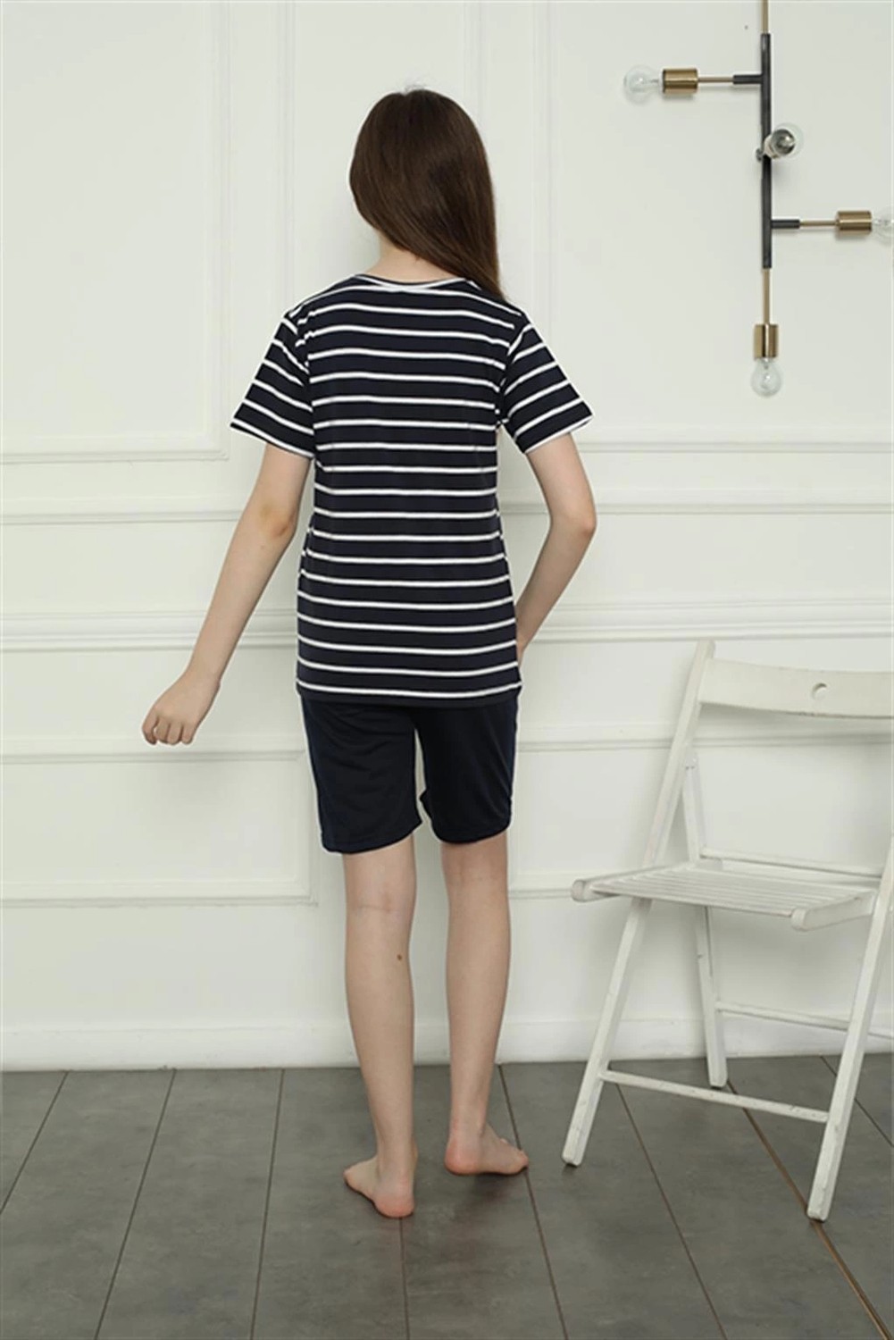 mery Kız Çocuk Penye Şortlu Pijama Takım Lacivert Mery görsel 4