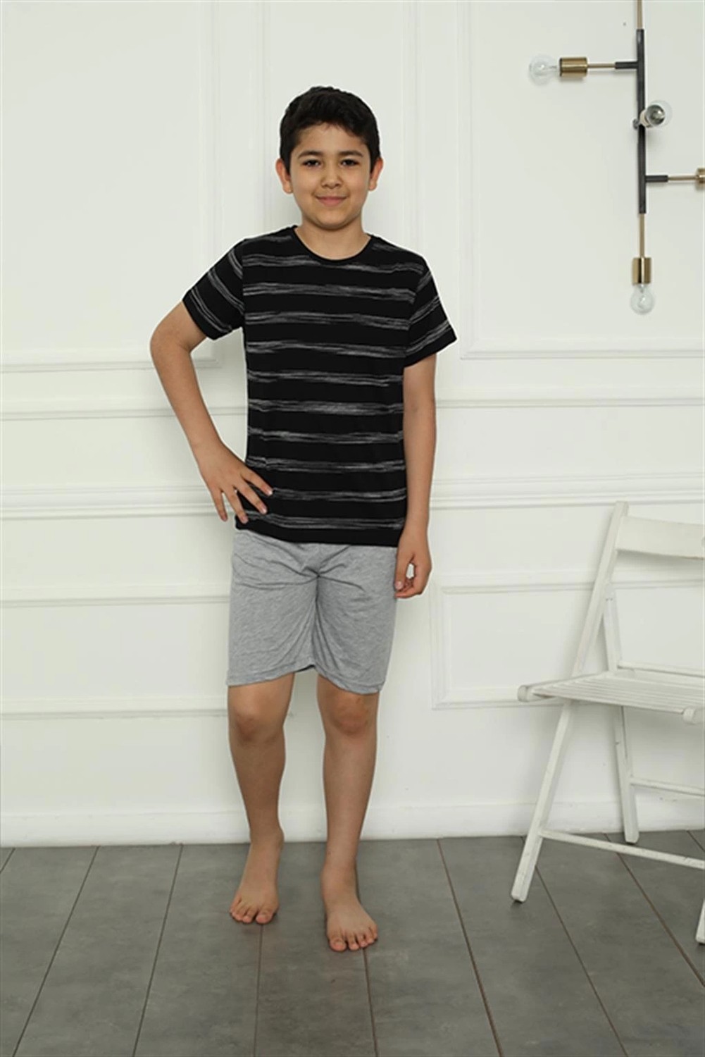 mery Erkek Çocuk Penye Şortlu Pijama Takım Siyah Mery