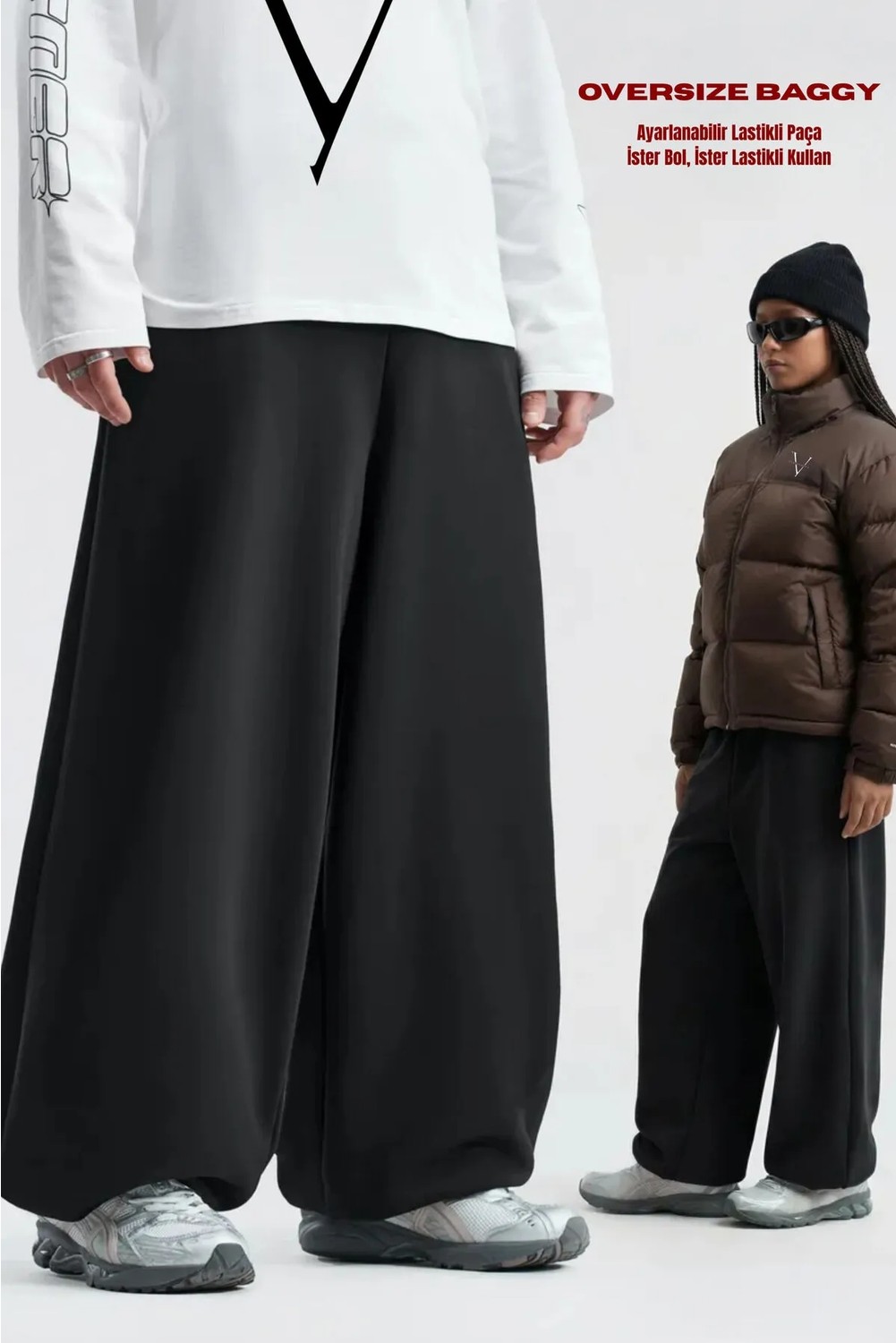 Vladivosto Bol Paça Yüksek Bel Rahat Kumaş Büyük Beden Oversize Baggy Eşofman Altı görsel 8