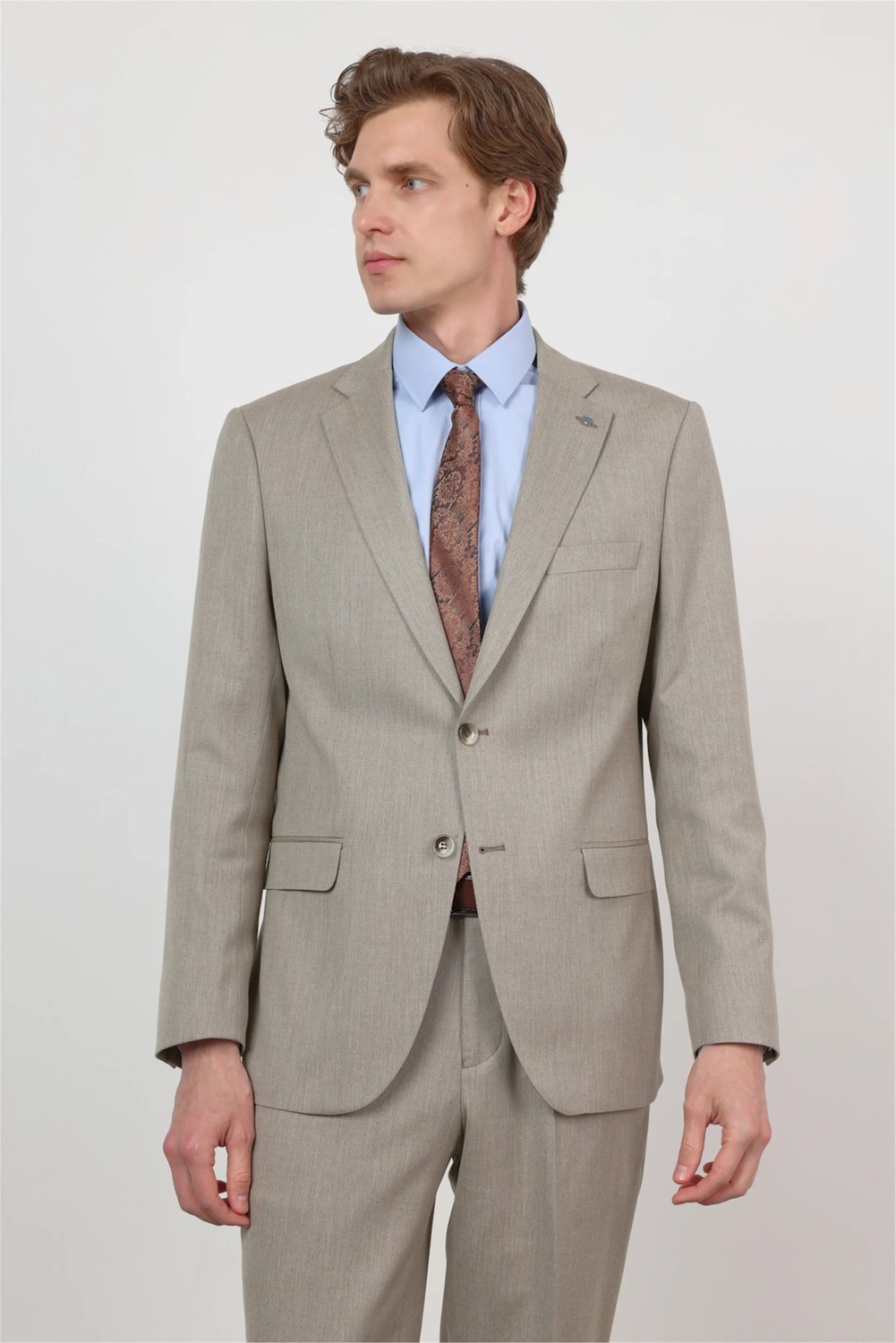 İmza Bej Mono Yaka 6 Drop Comfort Fit Tam Astar Esnek Takım Elbise 1001260167 görsel 2