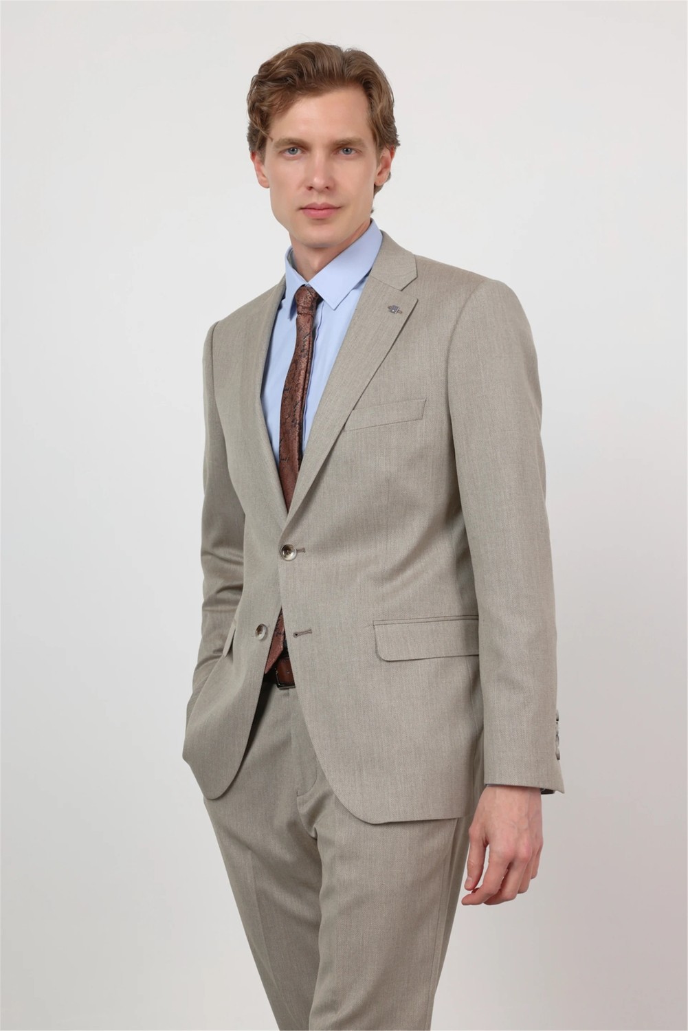 İmza Bej Mono Yaka 6 Drop Comfort Fit Tam Astar Esnek Takım Elbise 1001260167 görsel 3