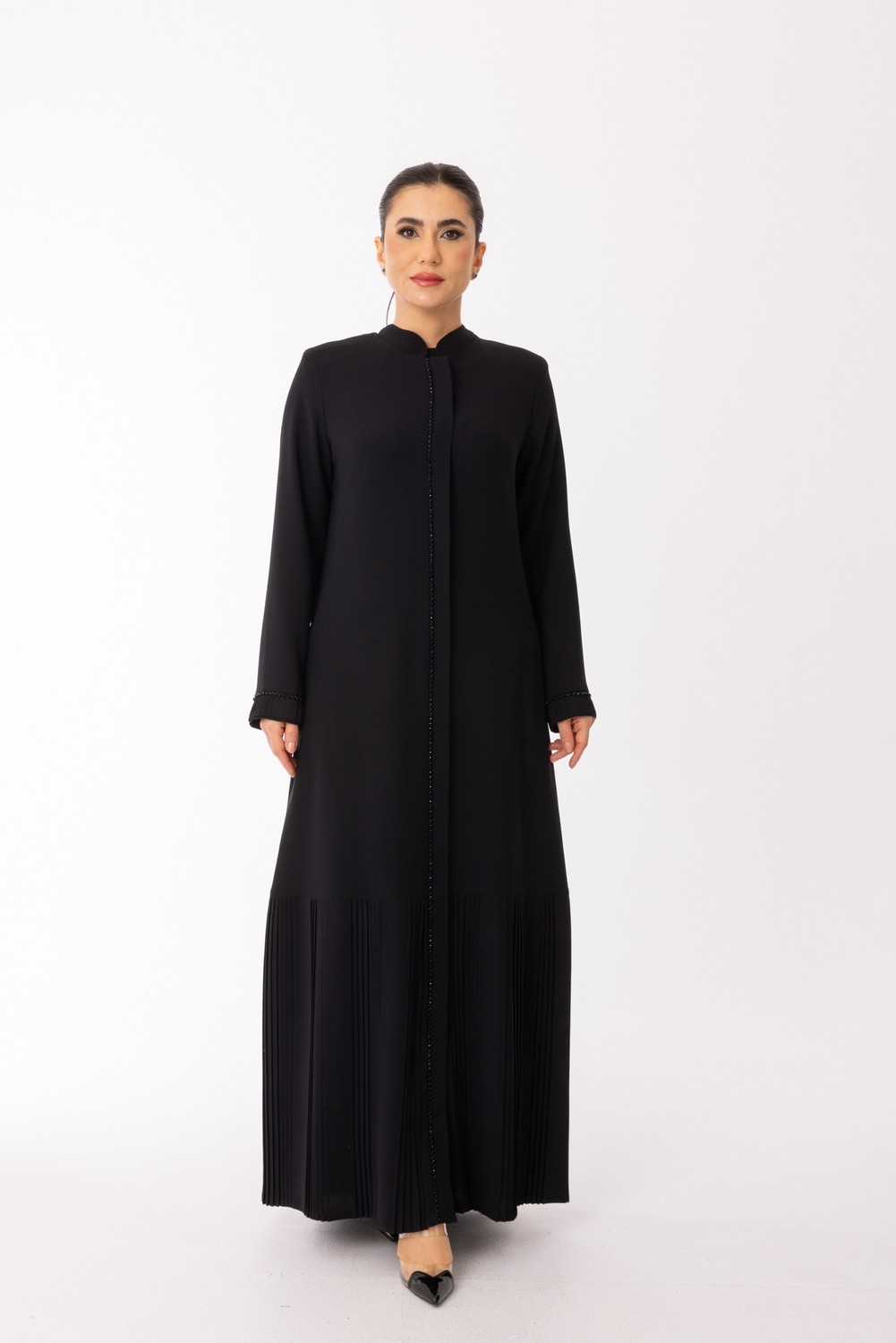 Zerenay Moda 5627 Kol Ucu Taşlı Alt Kısmı Plise Detaylı Krep Kumaş Ferace#26#