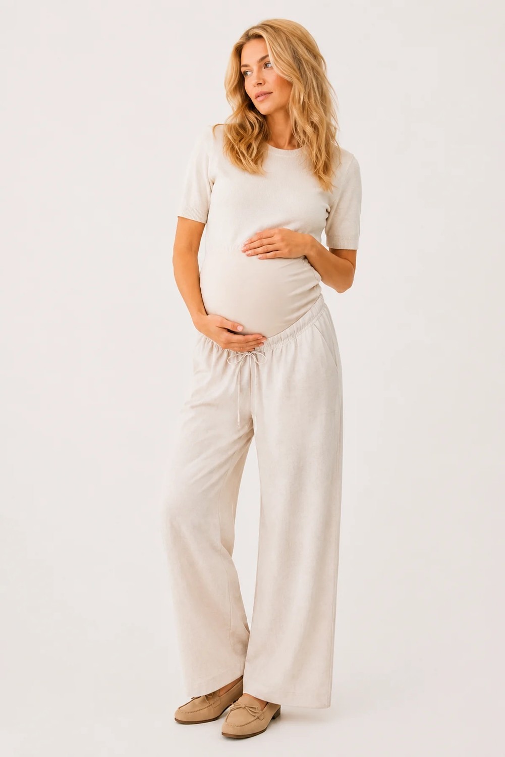 Luvmabelly MYRA8800, Doğal Keten Yazlık Hamile Pantolonu