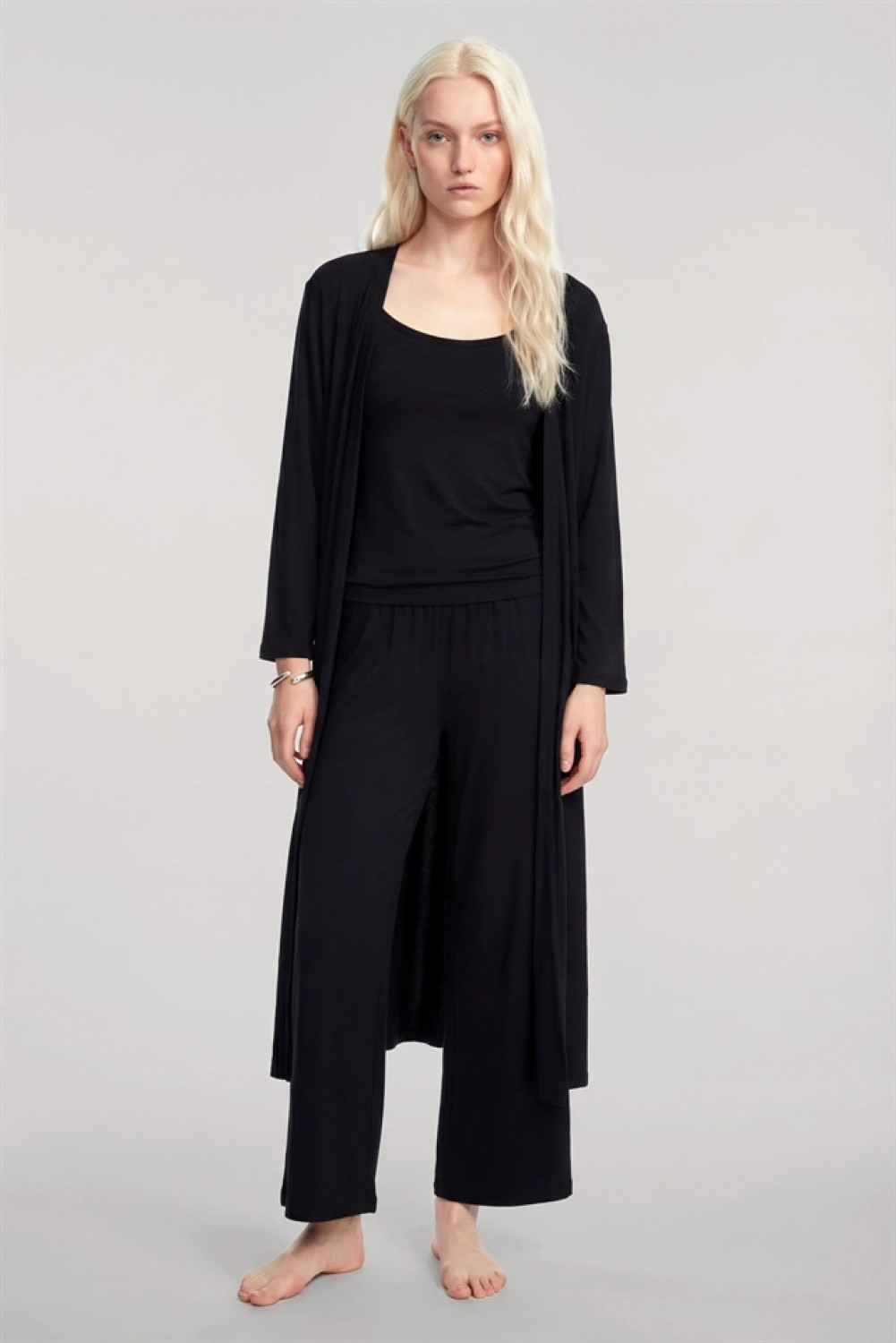 Marsilyan ™- Yumuşak Dokulu Dökümlü Uzun Kimono Siyah görsel 2