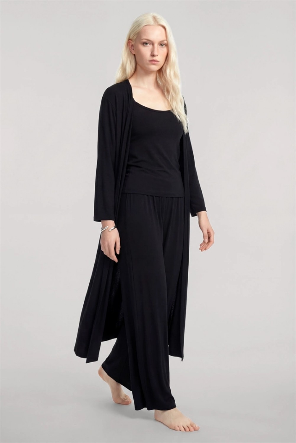 Marsilyan ™- Yumuşak Dokulu Dökümlü Uzun Kimono Siyah görsel 3
