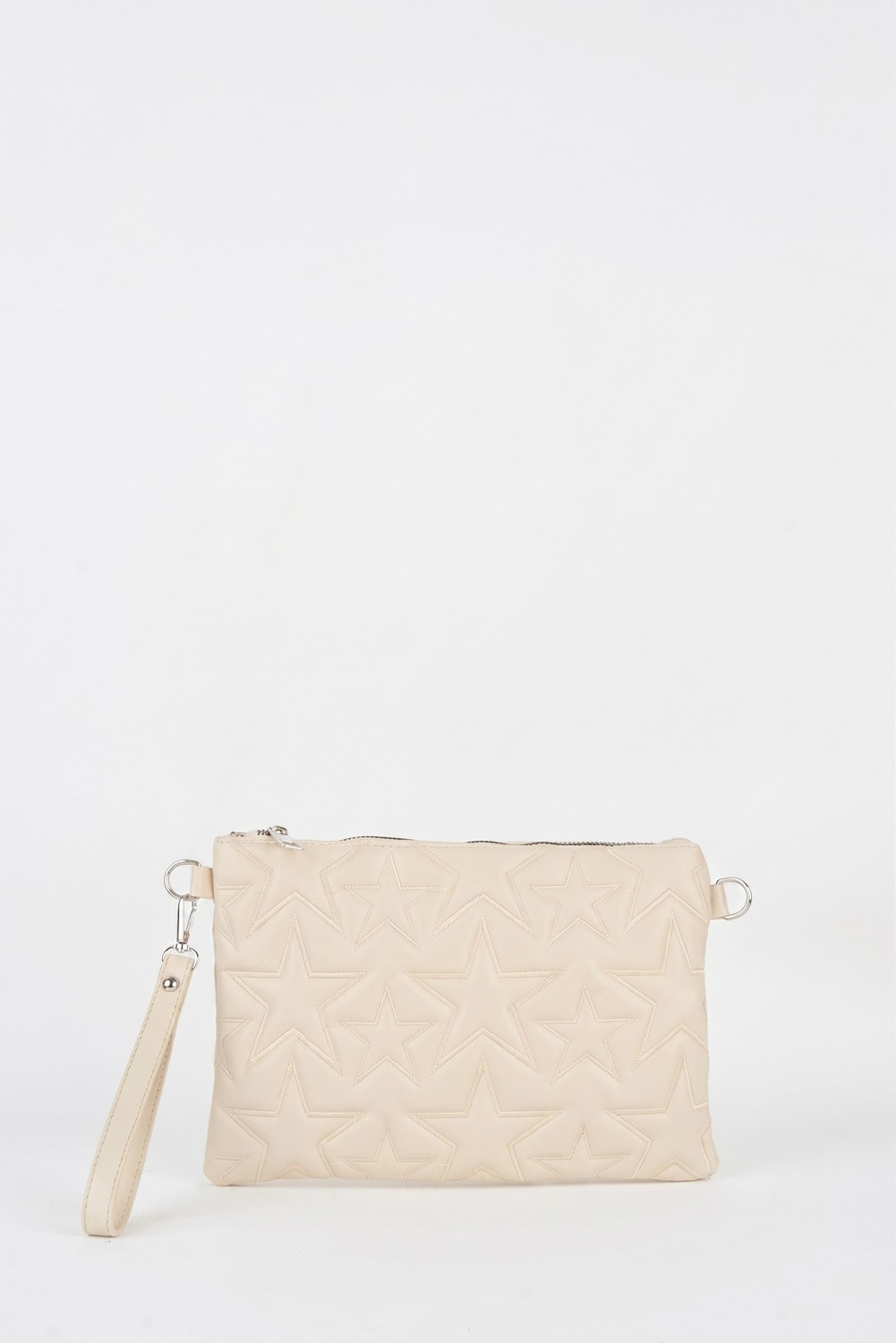 Vivaq Kadın Krem Yıldız Nakışlı Suni Deri Bilek ve Zincir Askılı Portföy El ve Clutch Çanta