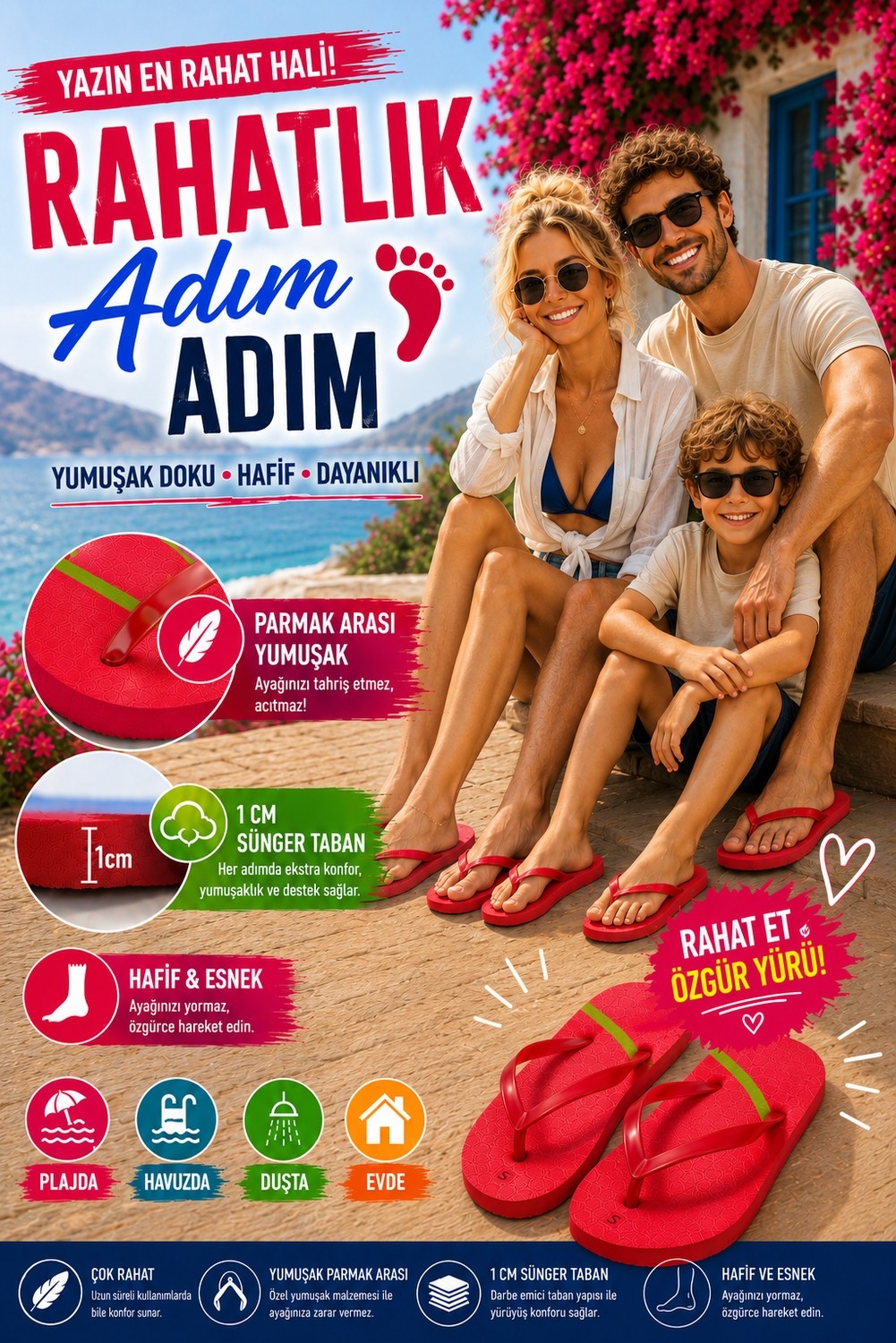Pazariz Basic Parmak Arası Terlik Unisex Kadın Erkek Çocuk Eva Plaj Terliği Flip Flop Yazlık Deniz Havuz Günlük Kullanım Rahat Yumuşak Taban Acıtmaz Hafif Kaymaz Terlik