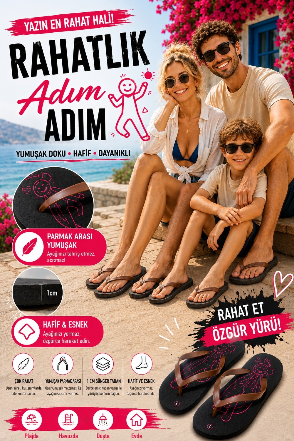 Pazariz Basic Parmak Arası Terlik Unisex Kadın Erkek Çocuk Eva Plaj Terliği Flip Flop Yazlık Deniz Havuz Günlük Kullanım Rahat Yumuşak Taban Acıtmaz Hafif Kaymaz Terlik