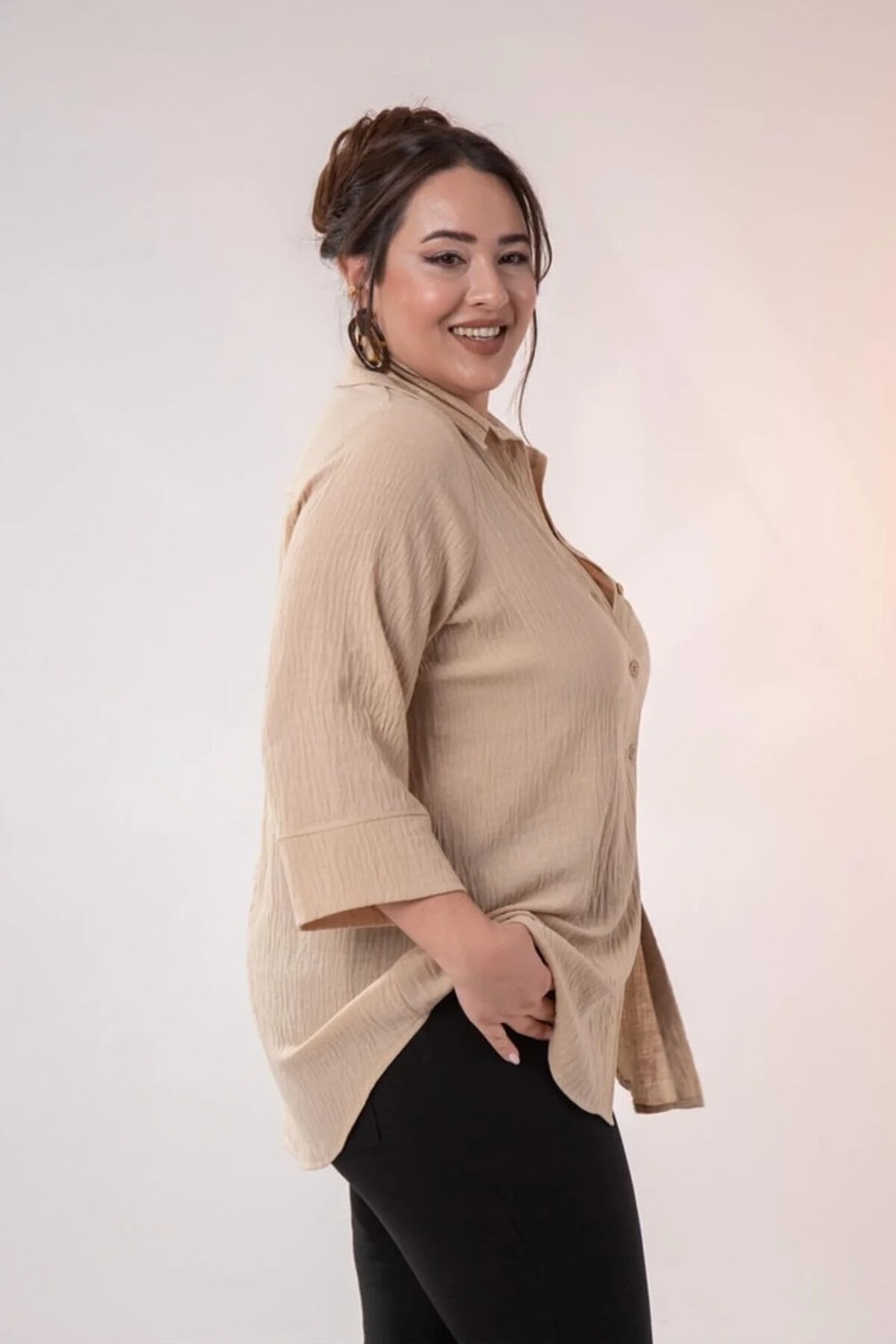 Roxxlen Kadın Büyük Beden Truvakar Kol Gömlek görsel 5