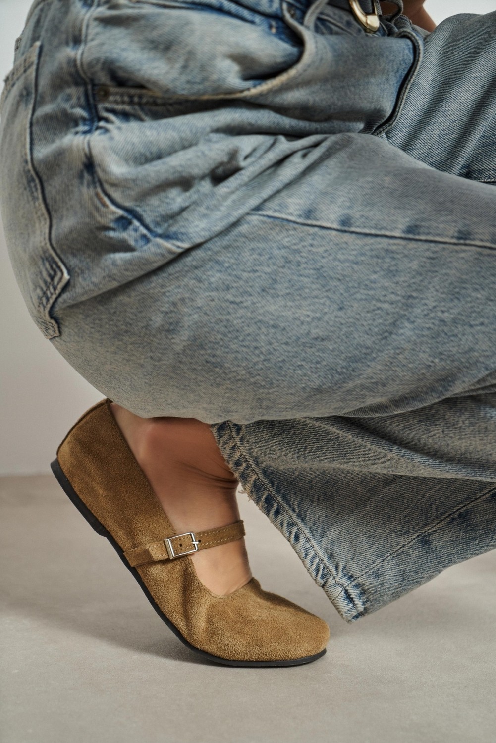 Nişantaşı Shoes Mono Rome Bej Hakiki Deri Toka Detay Düz Taban Kadın Babet görsel 4