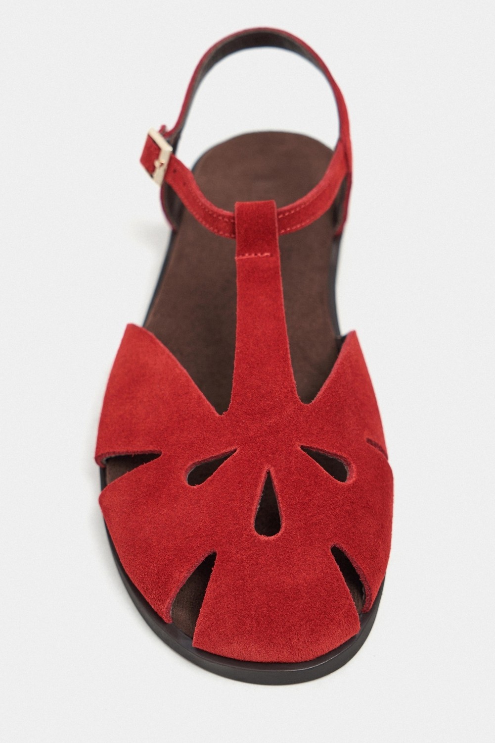 Nişantaşı Shoes Harpi Kırmızı Süet Deri Toka Detay Düz Taban Kadın Sandalet görsel 4