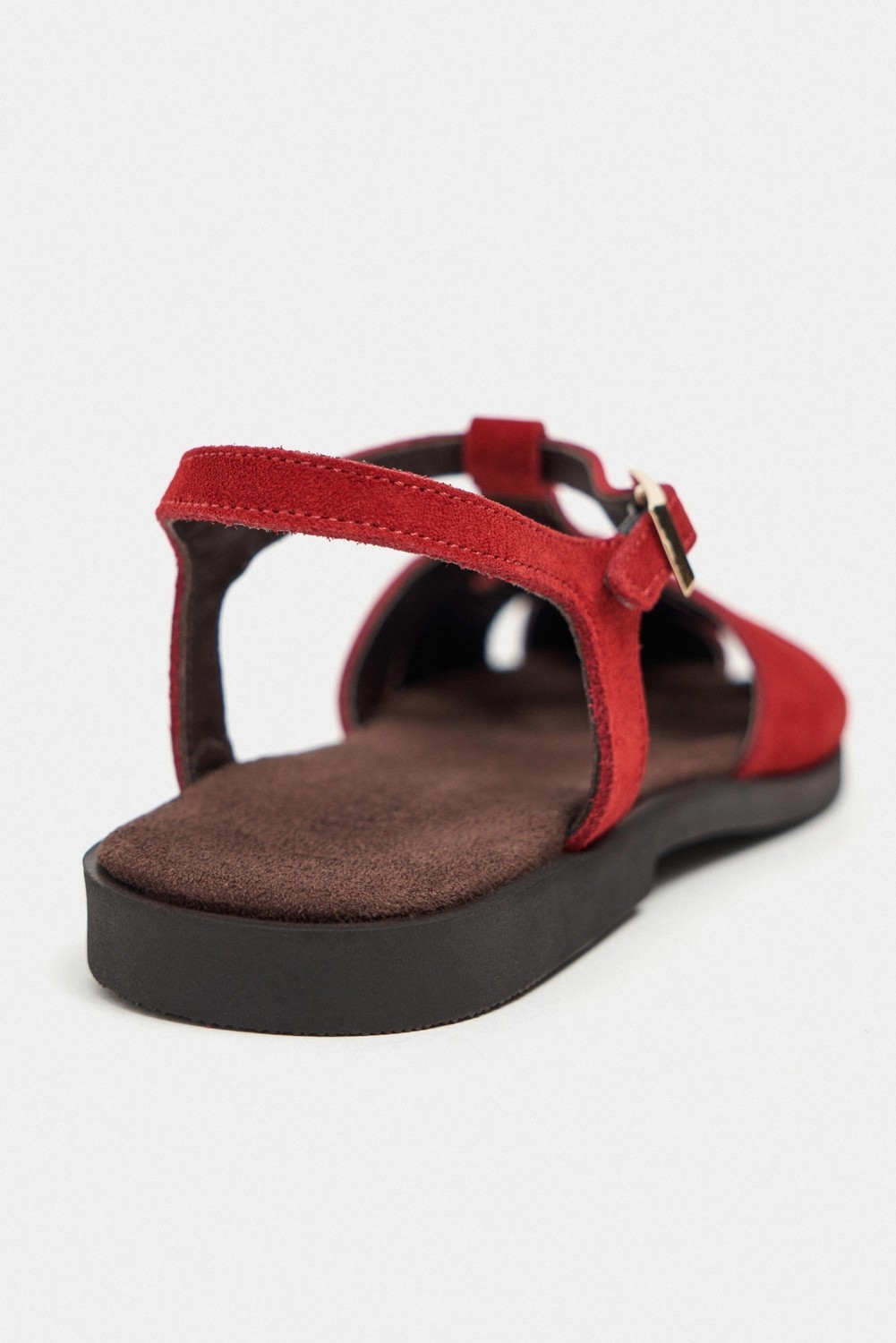 Nişantaşı Shoes Harpi Kırmızı Süet Deri Toka Detay Düz Taban Kadın Sandalet görsel 5
